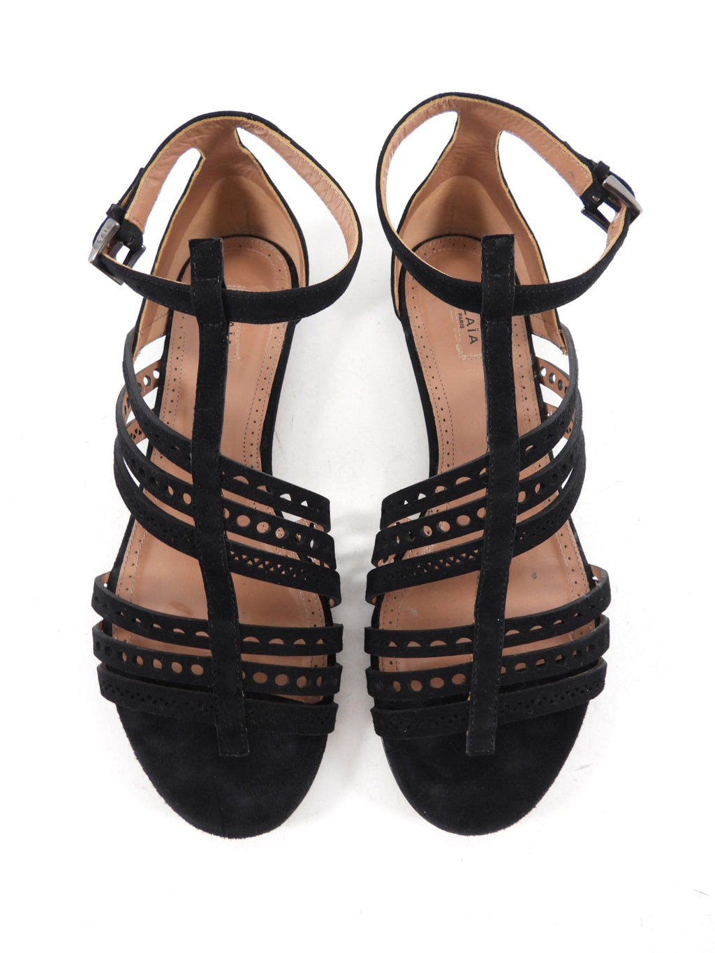 Alaia Black Suede Flat T-strap Sandals - 38 / 8.5