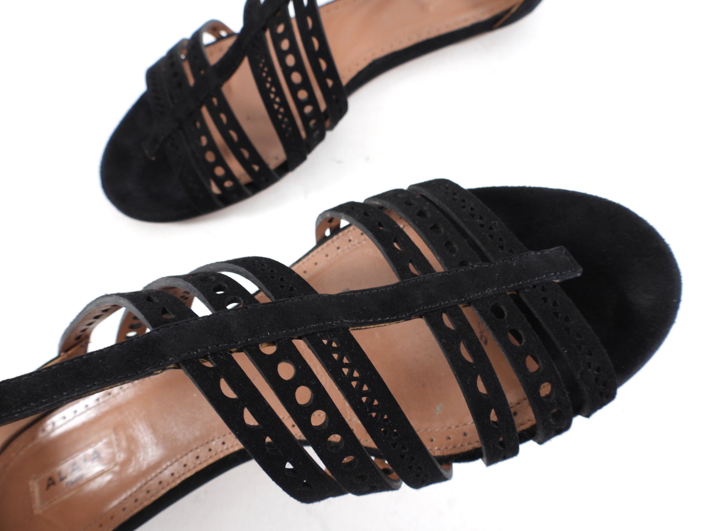 Alaia Black Suede Flat T-strap Sandals - 38 / 8.5