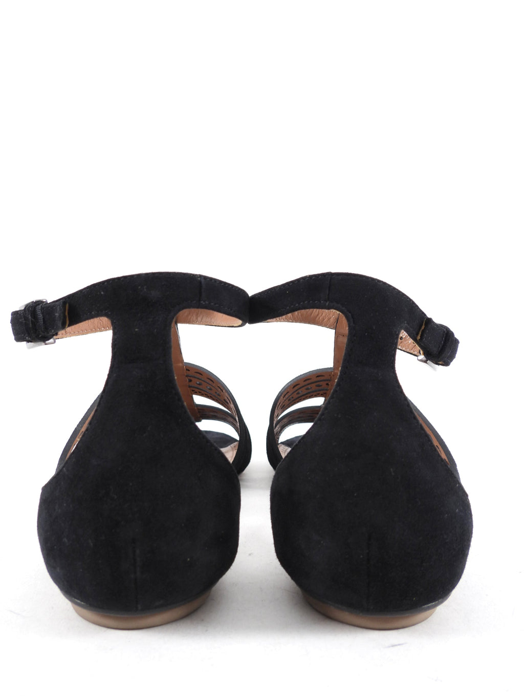 Alaia Black Suede Flat T-strap Sandals - 38 / 8.5