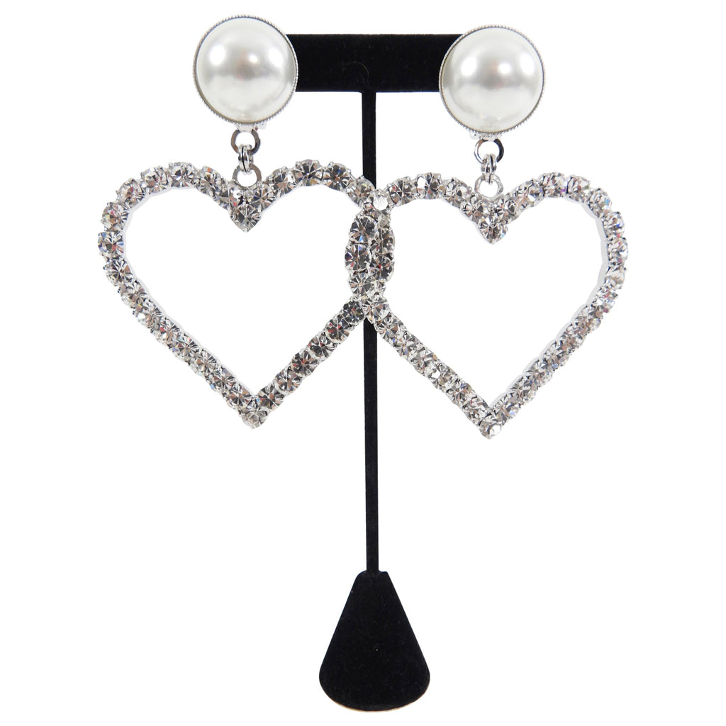 Alessandra Rich Crystal Pearl Statement Heart Earrings