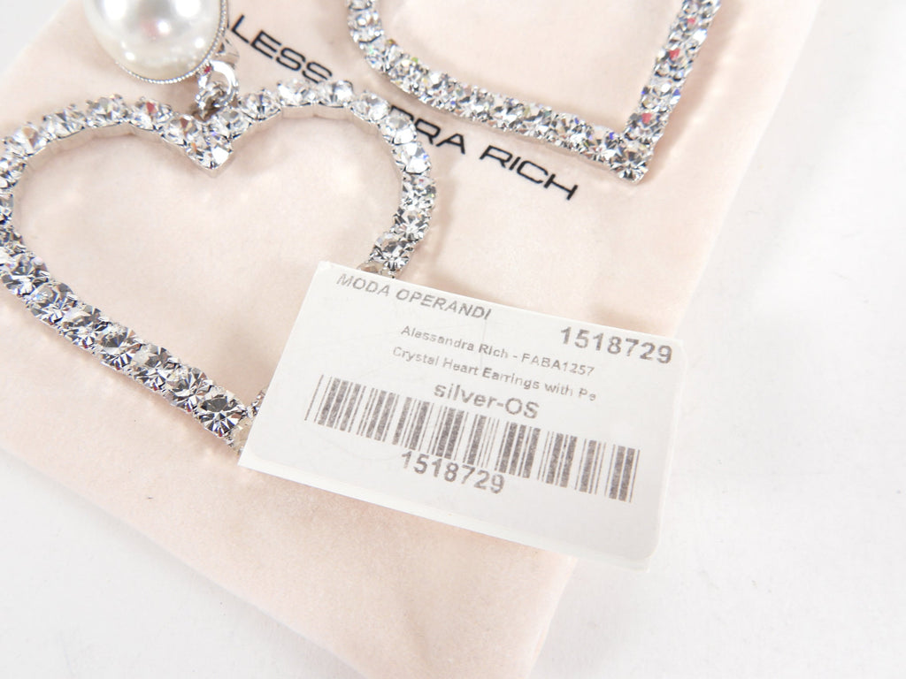 Alessandra Rich Crystal Pearl Statement Heart Earrings
