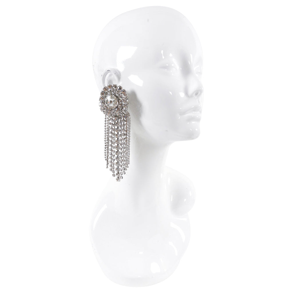 Alessandra Rich Huge Statement Rhinestone Crystal Fringe Earrings