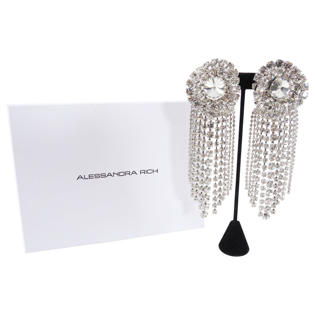 Alessandra Rich Huge Statement Rhinestone Crystal Fringe Earrings