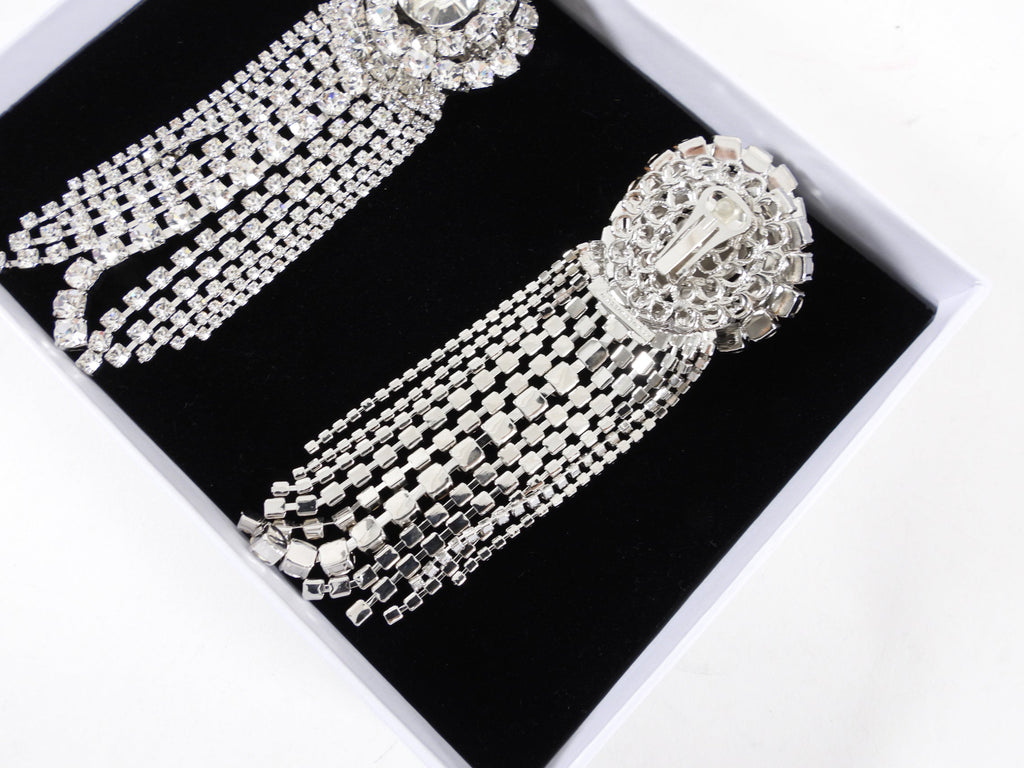 Alessandra Rich Huge Statement Rhinestone Crystal Fringe Earrings