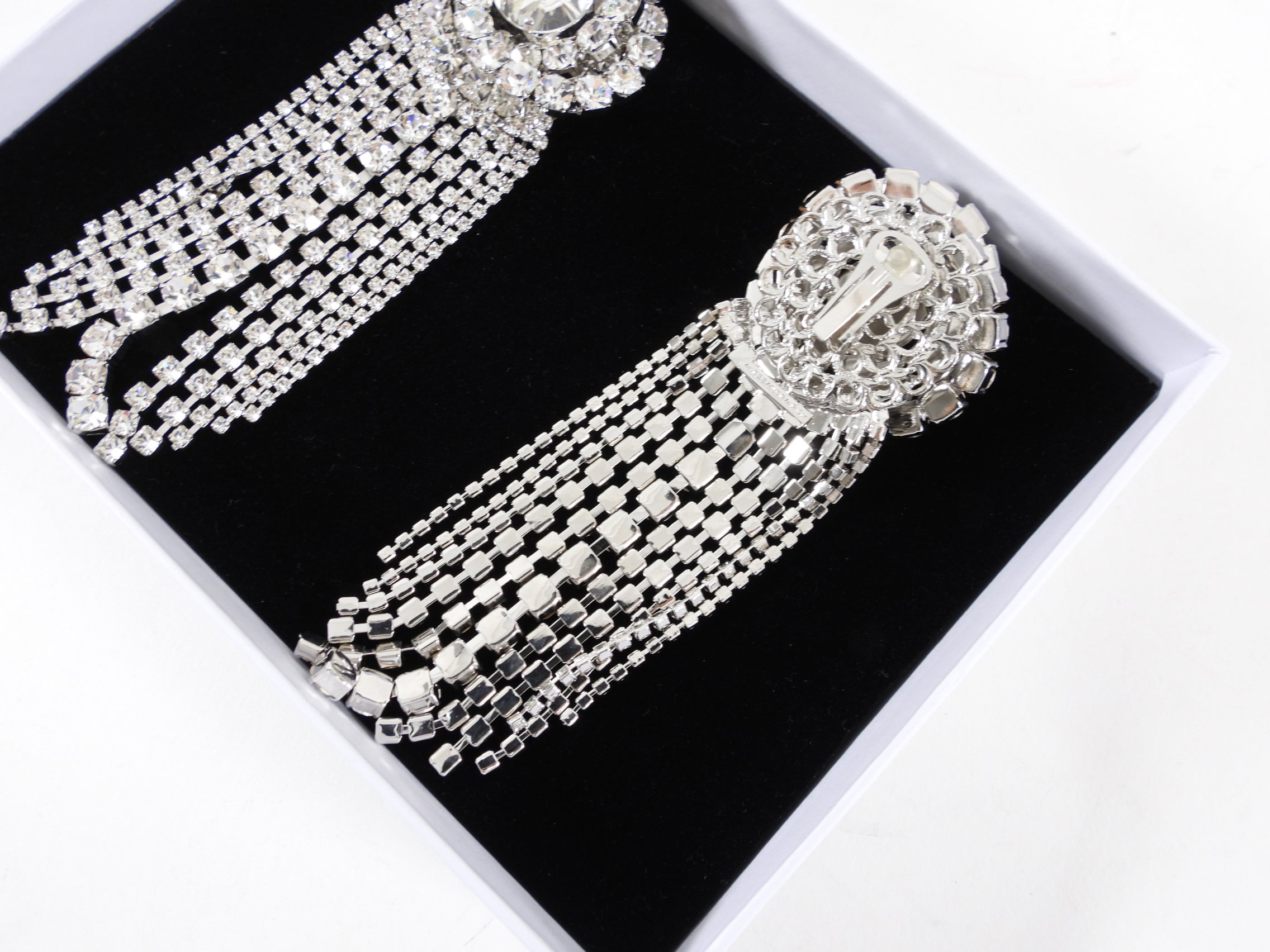 Alessandra Rich Huge Statement Rhinestone Crystal Fringe Earrings