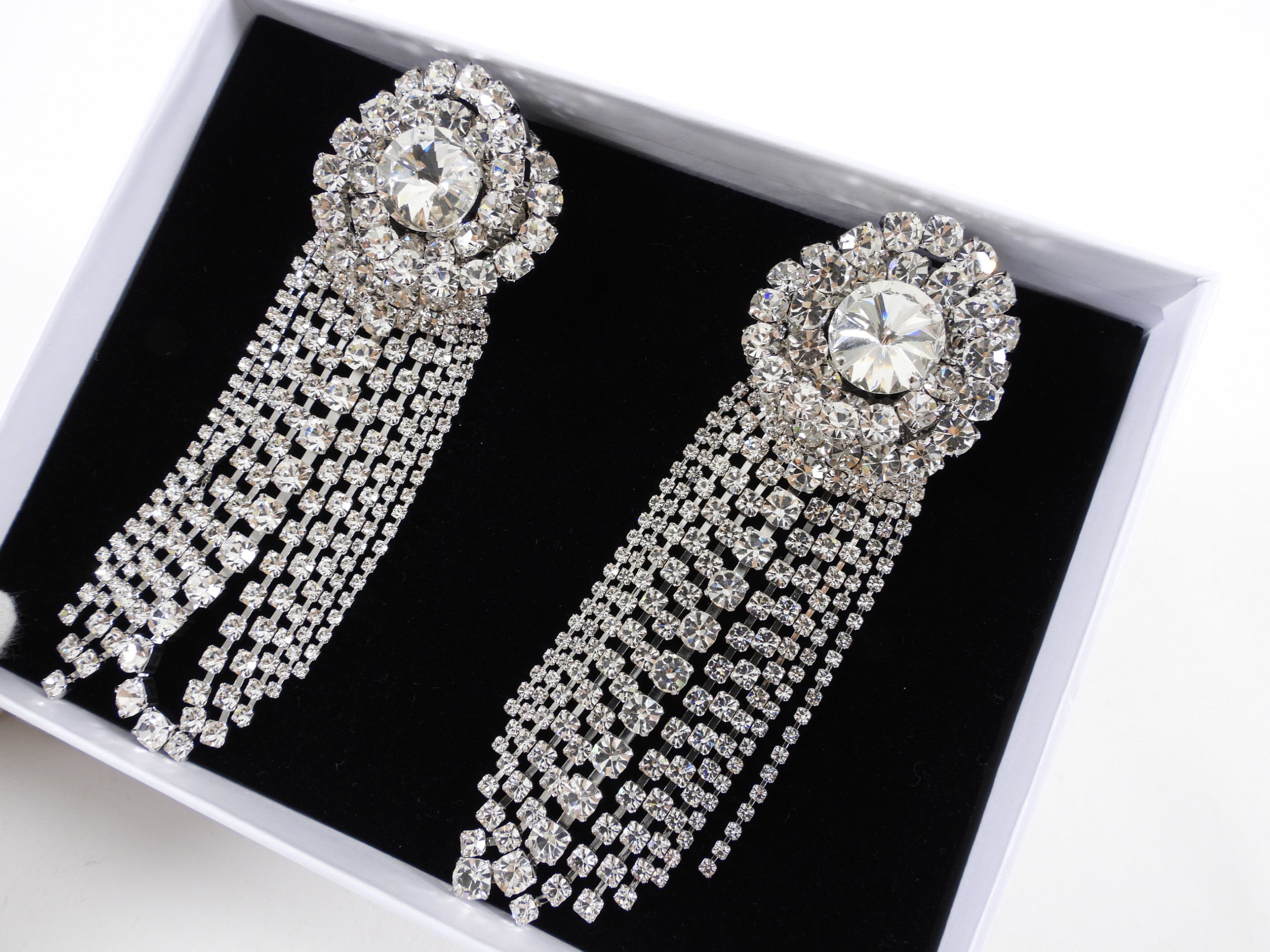 Alessandra Rich Huge Statement Rhinestone Crystal Fringe Earrings