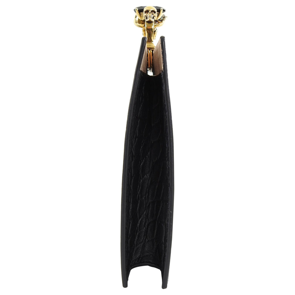 Alexander McQueen Black Crocodile Embossed Knuckle Duster Evening Clutch Bag