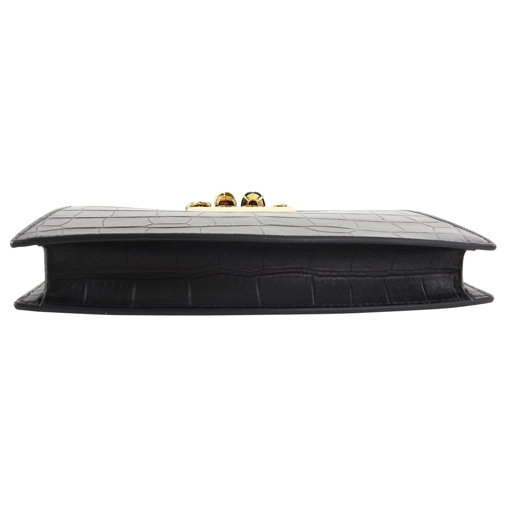 Alexander McQueen Black Crocodile Embossed Knuckle Duster Evening Clutch Bag