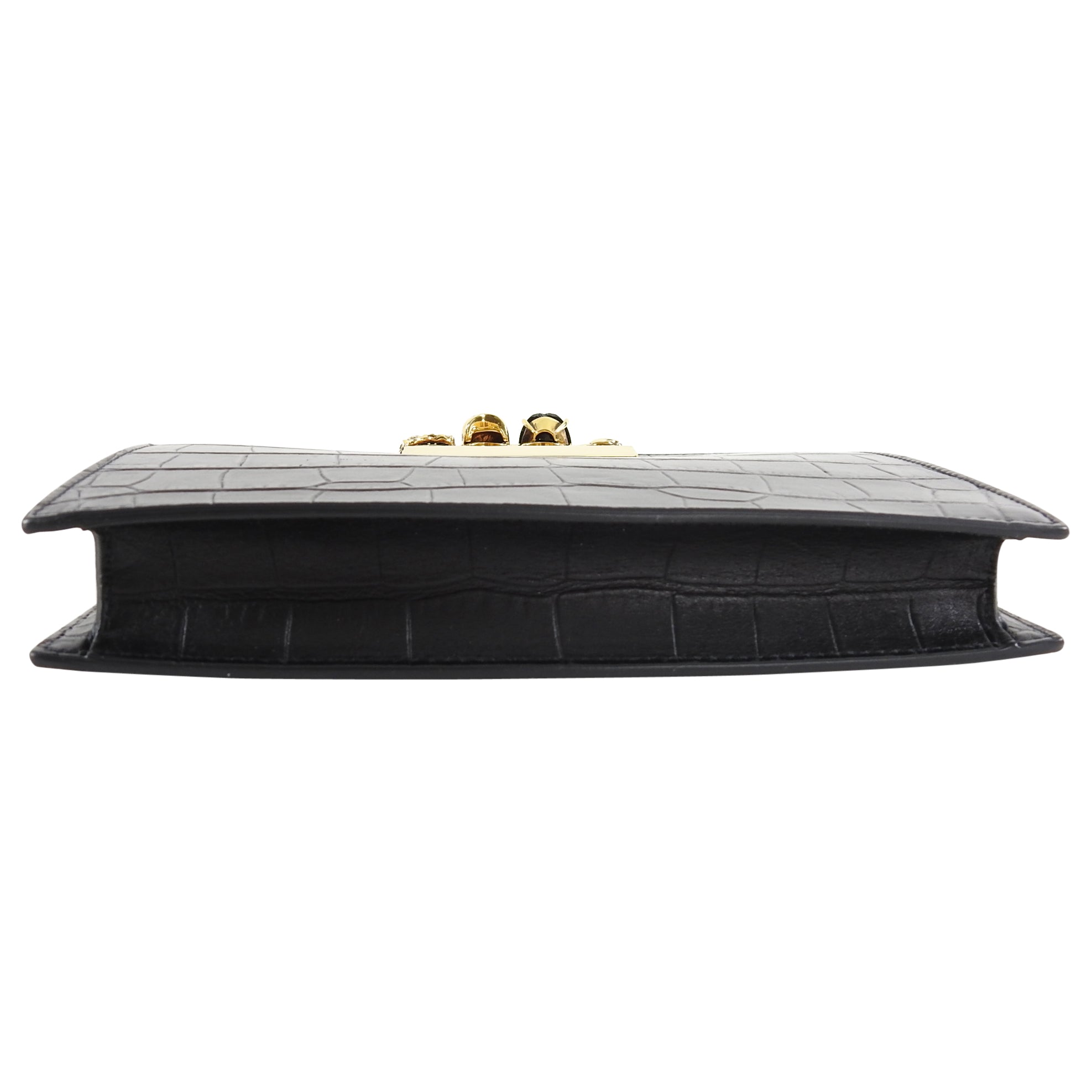 Alexander McQueen Black Crocodile Embossed Knuckle Duster Evening Clutch Bag