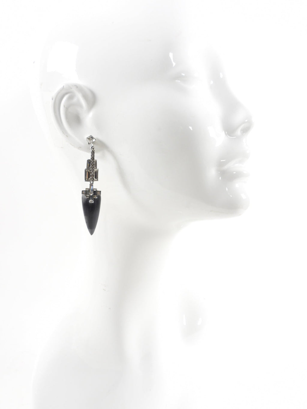 Alexis Bittar Crystal Grey Resin Art Deco Drop Earrings