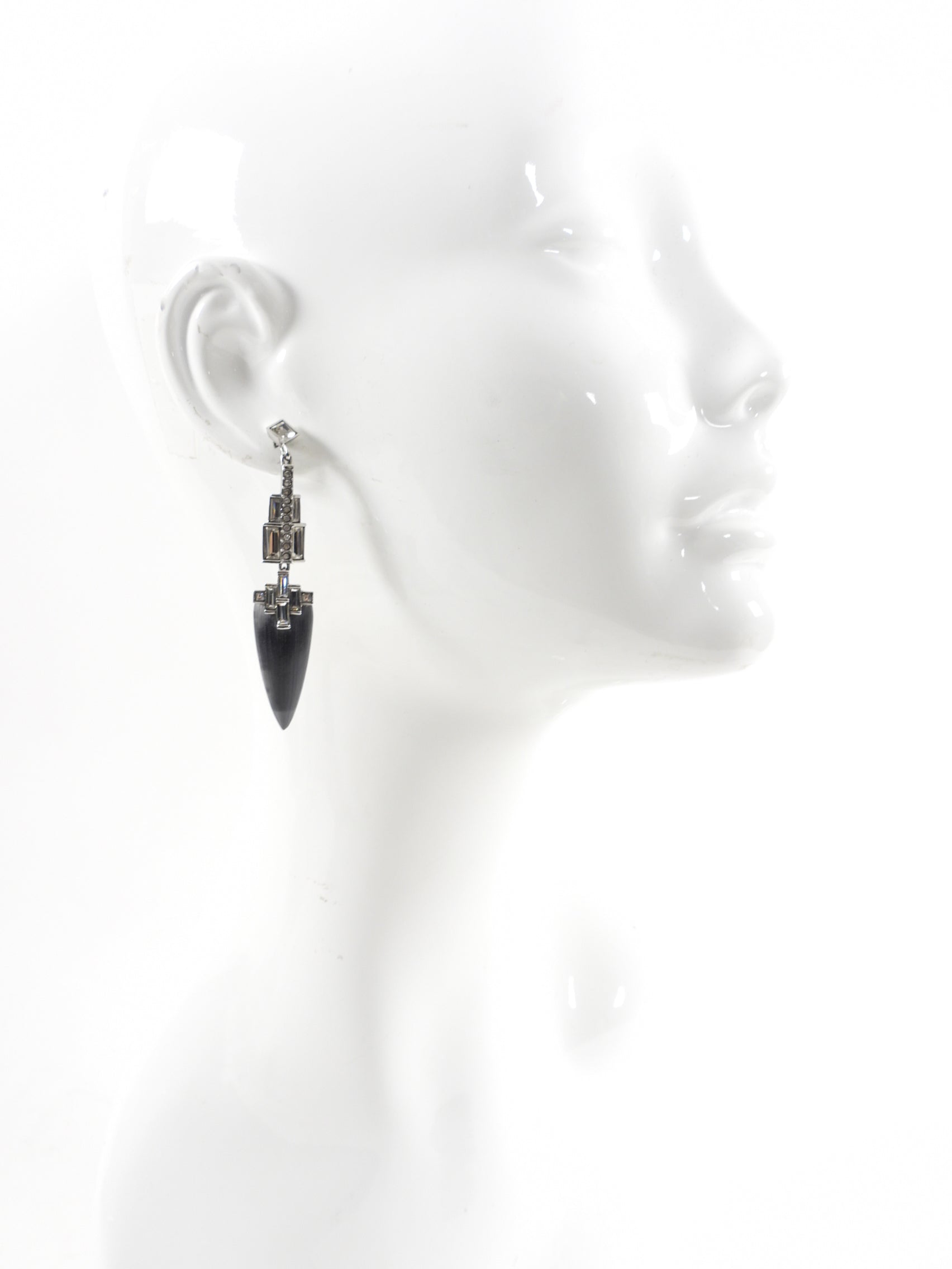 Alexis Bittar Crystal Grey Resin Art Deco Drop Earrings