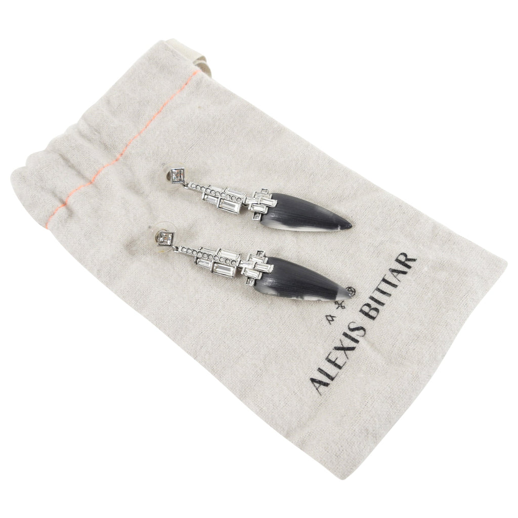 Alexis Bittar Crystal Grey Resin Art Deco Drop Earrings