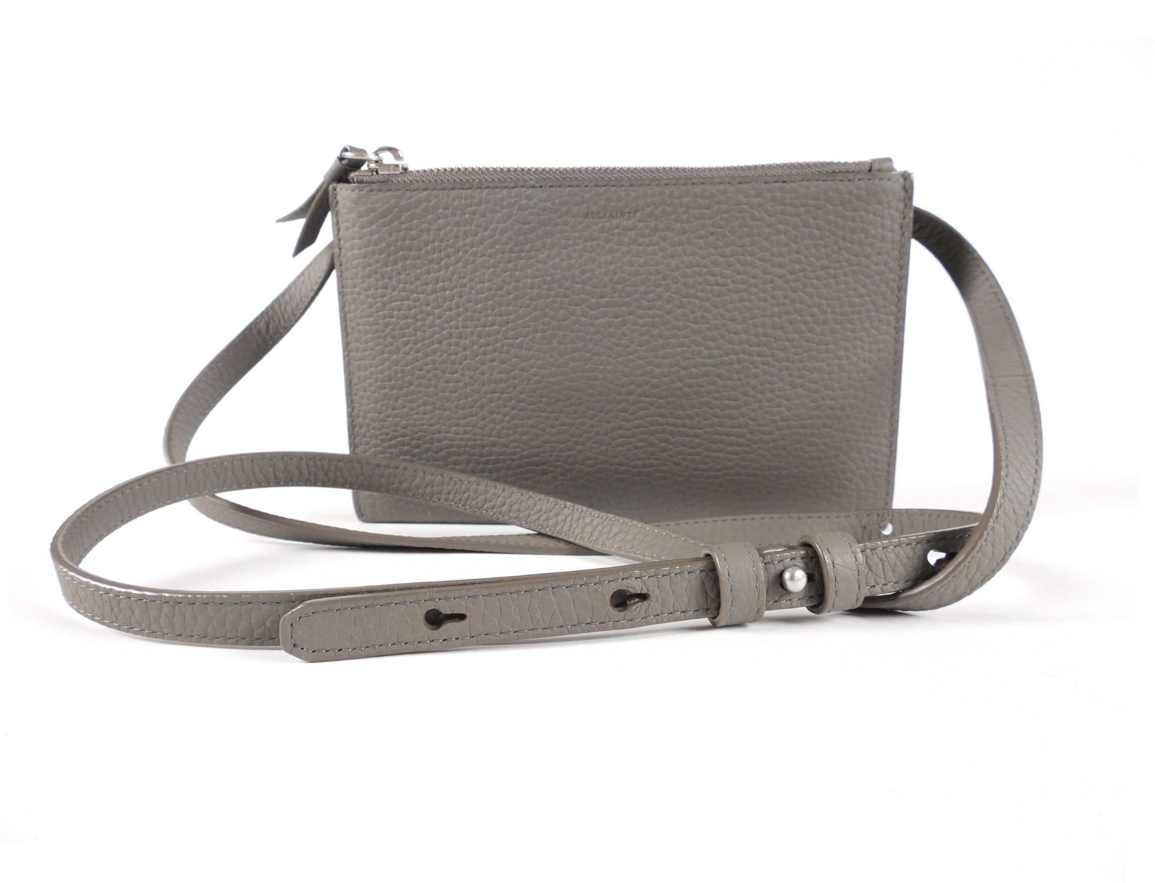 All Saints Grey Small Wallet on Strap Crossbody Bag