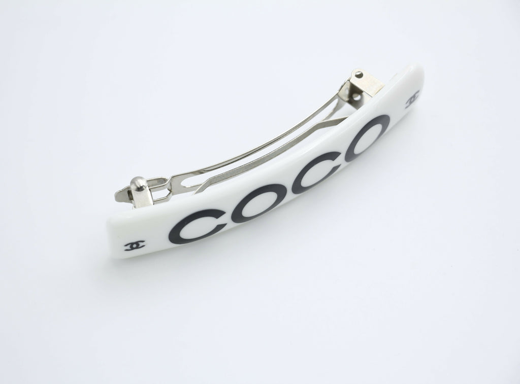 Chanel Vintage 01P Resin Coco Logo White Hairpin