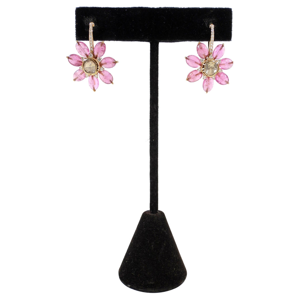 Amrapali Jaipur Gold Ruby Diamond Floral Drop Earrings