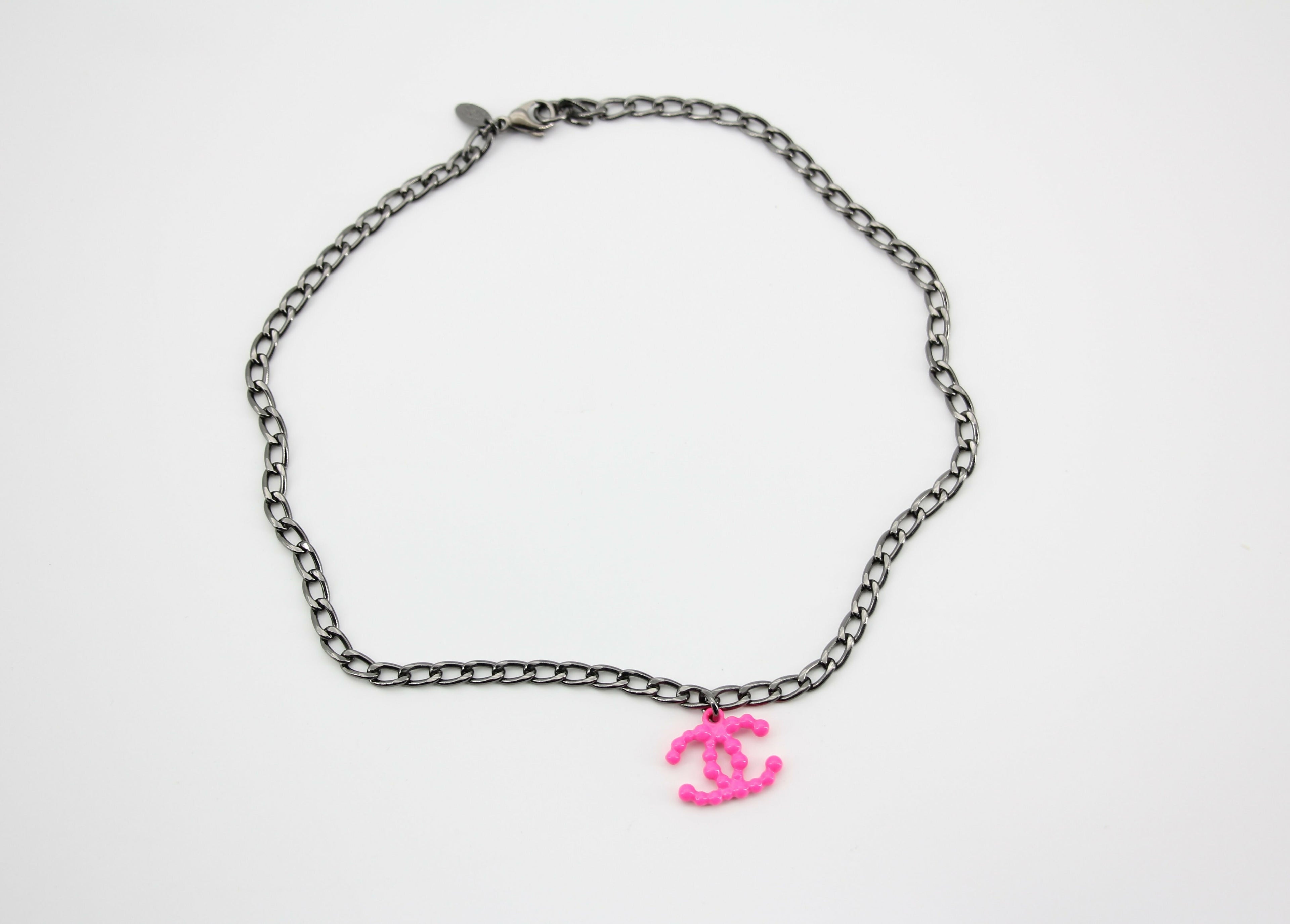 Chanel Vintage 04A Resin Fluorescent Pink CC Necklace