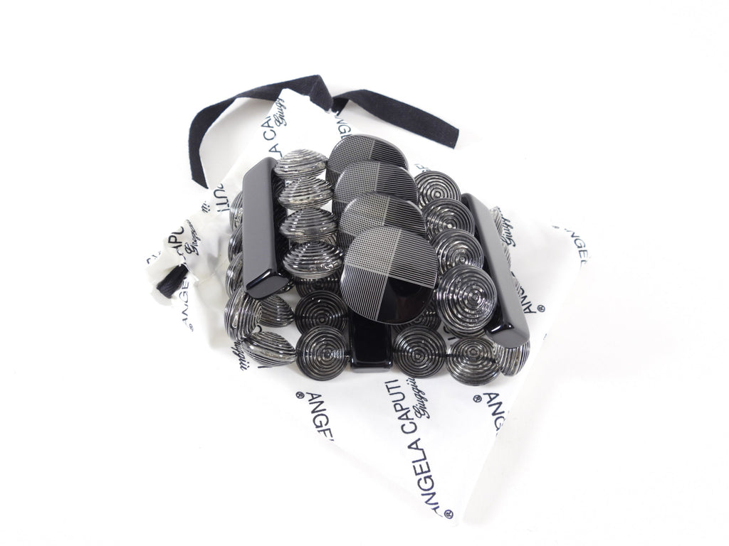 Angela Caputi Black and Clear Resin Bead Wide Bracelet
