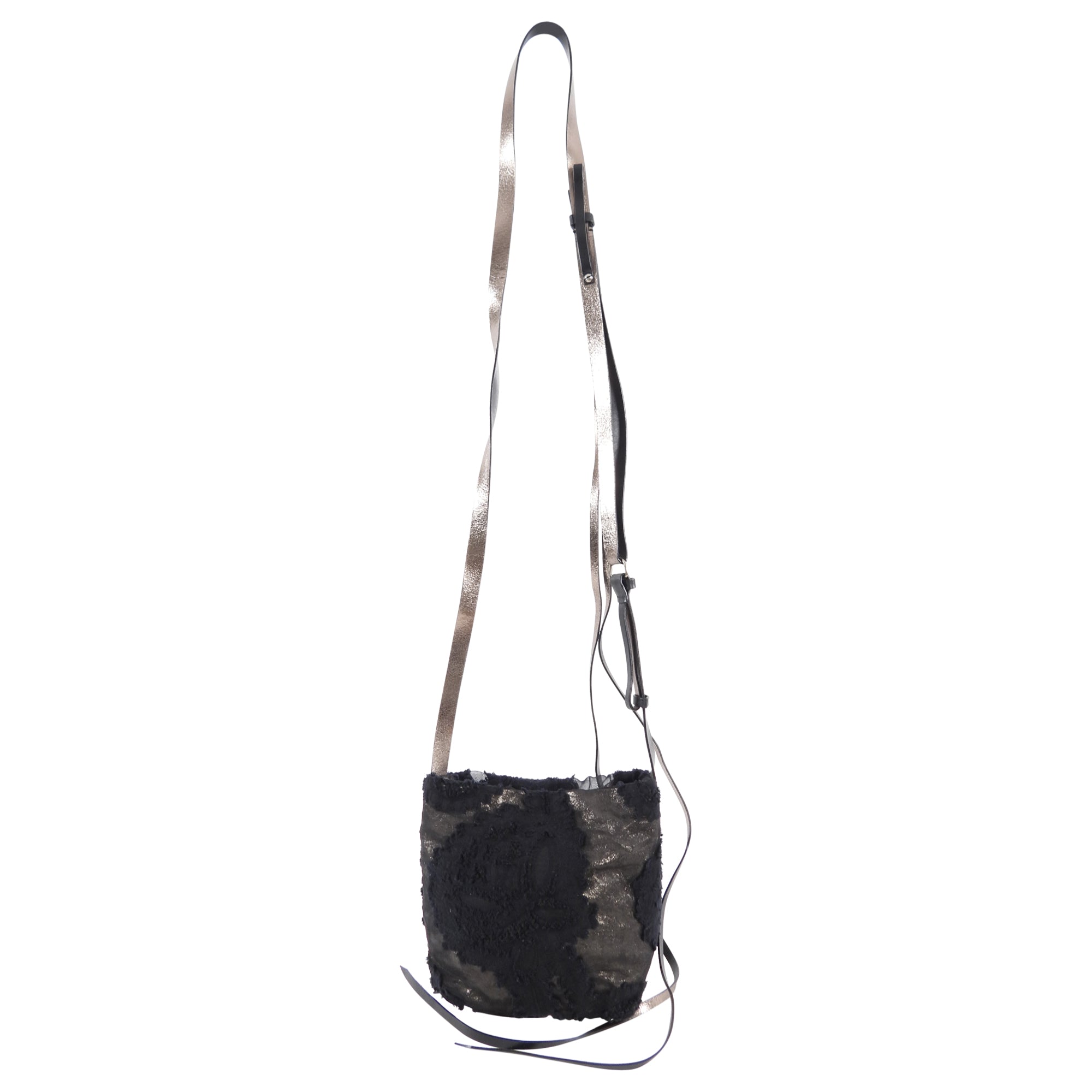 Ann Demeulemeester Pewter Metallic Leather Fabric Crossbody Bag
