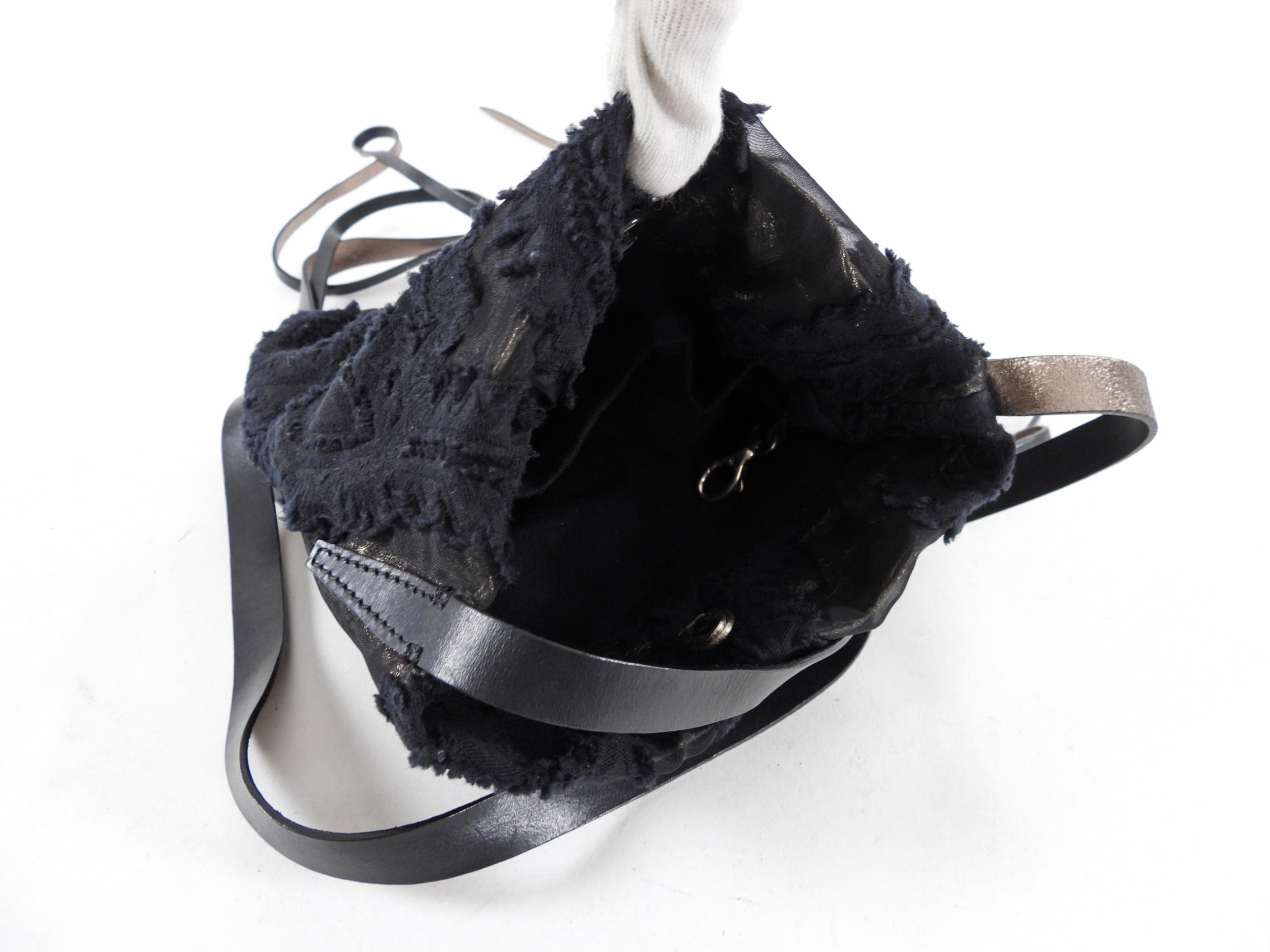 Ann Demeulemeester Pewter Metallic Leather Fabric Crossbody Bag