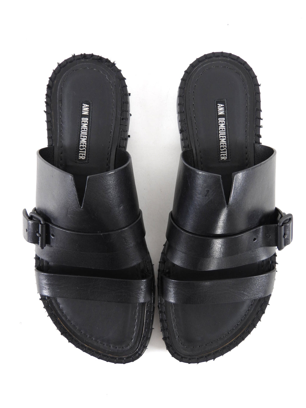 Ann Demeulemeester Black Leather Flat Sandals - 40