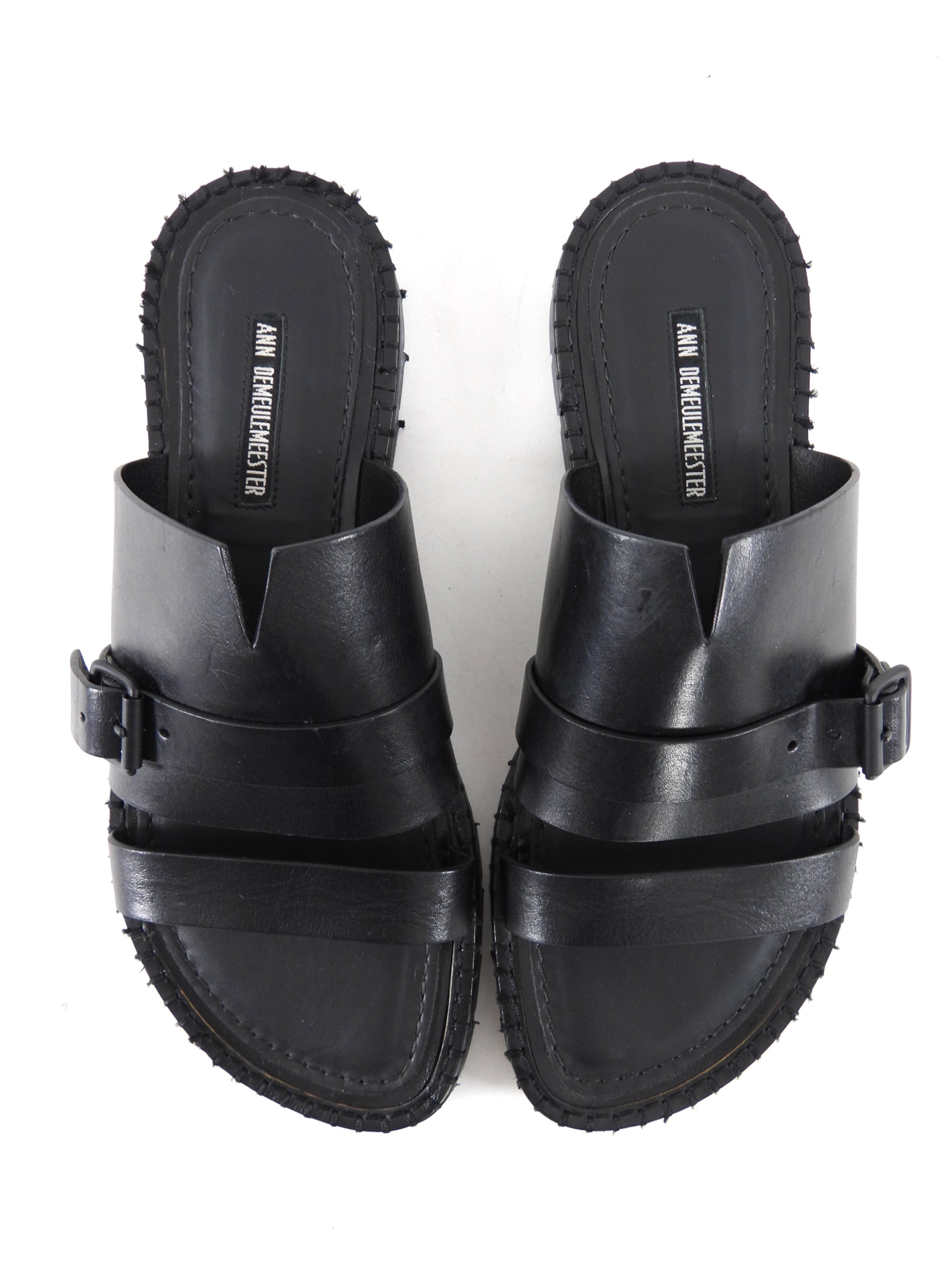 Ann Demeulemeester Black Leather Flat Sandals - 40