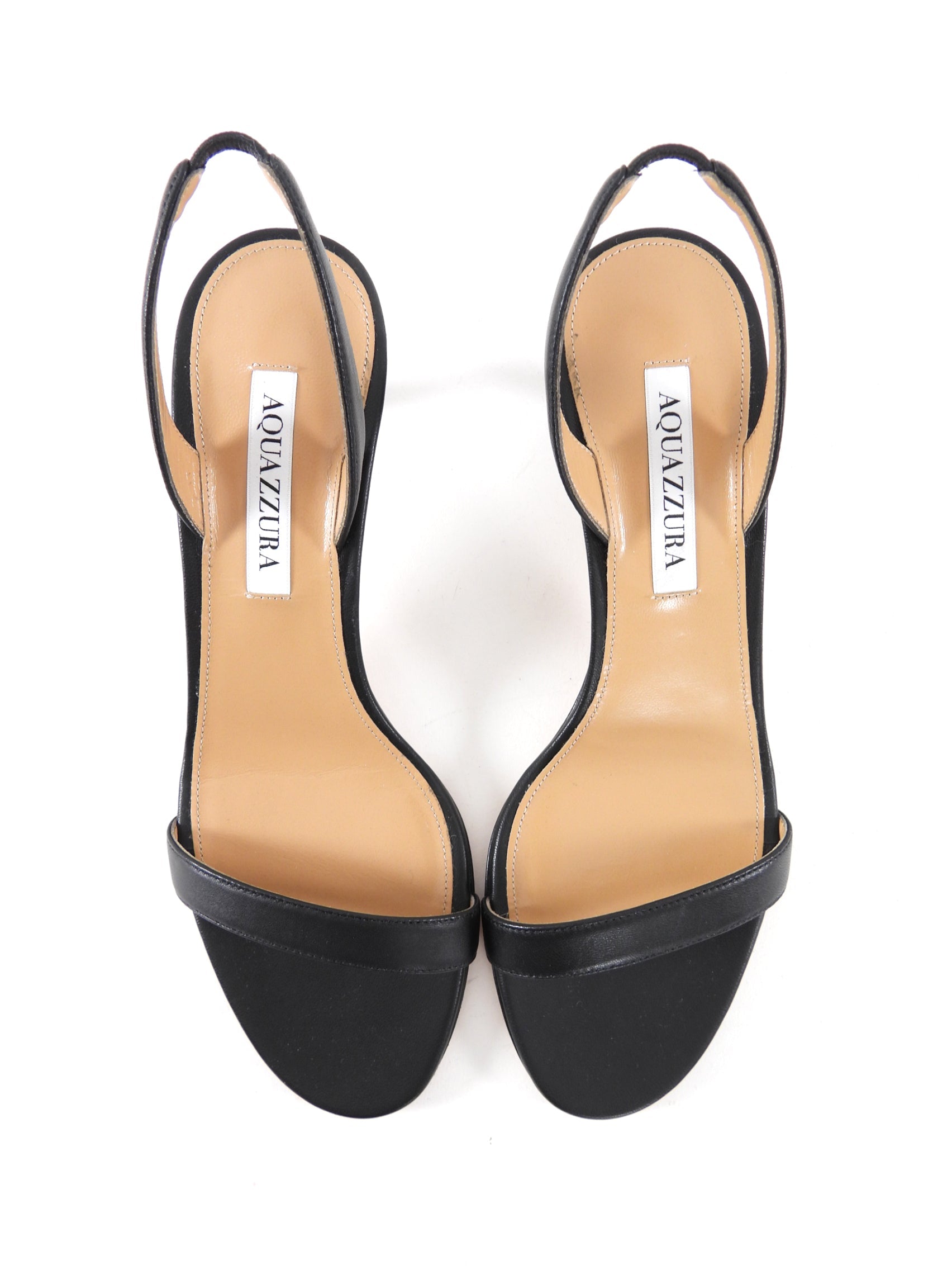 Aquazzura Black Leather So Nude Sandal 50 Singback Heels - 38.5
