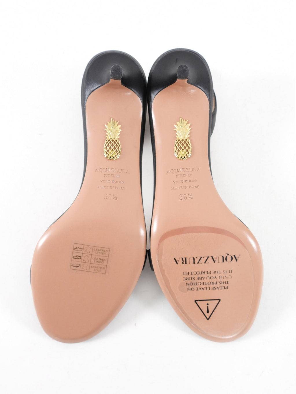 Aquazzura Black Leather So Nude Sandal 50 Singback Heels - 38.5