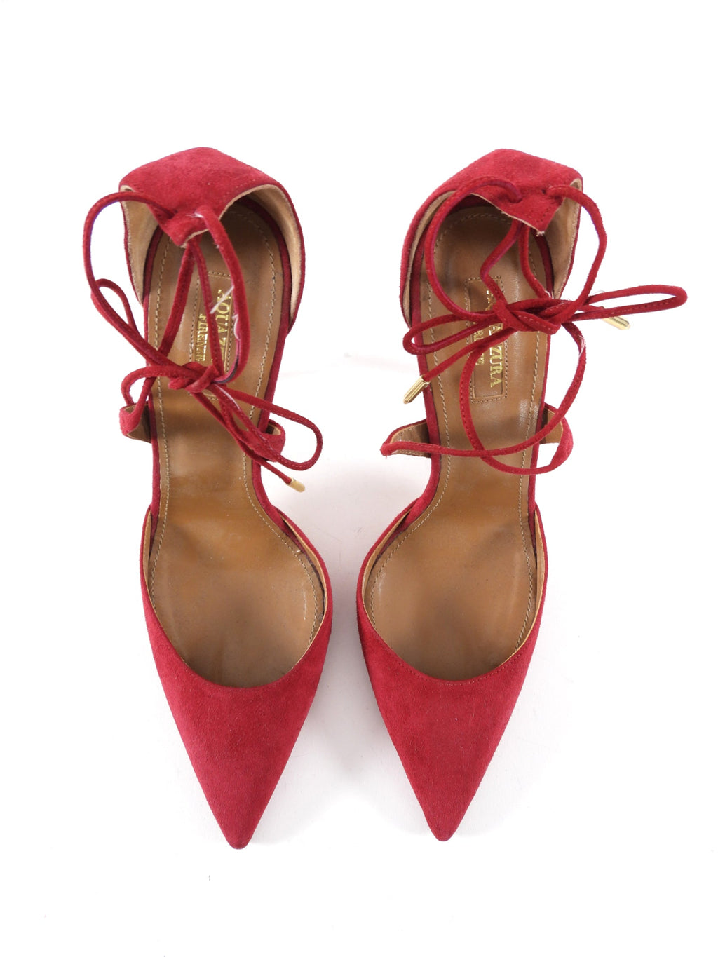 Aquazzura Raspberry Red Suede Ankle Tie Pumps - 40