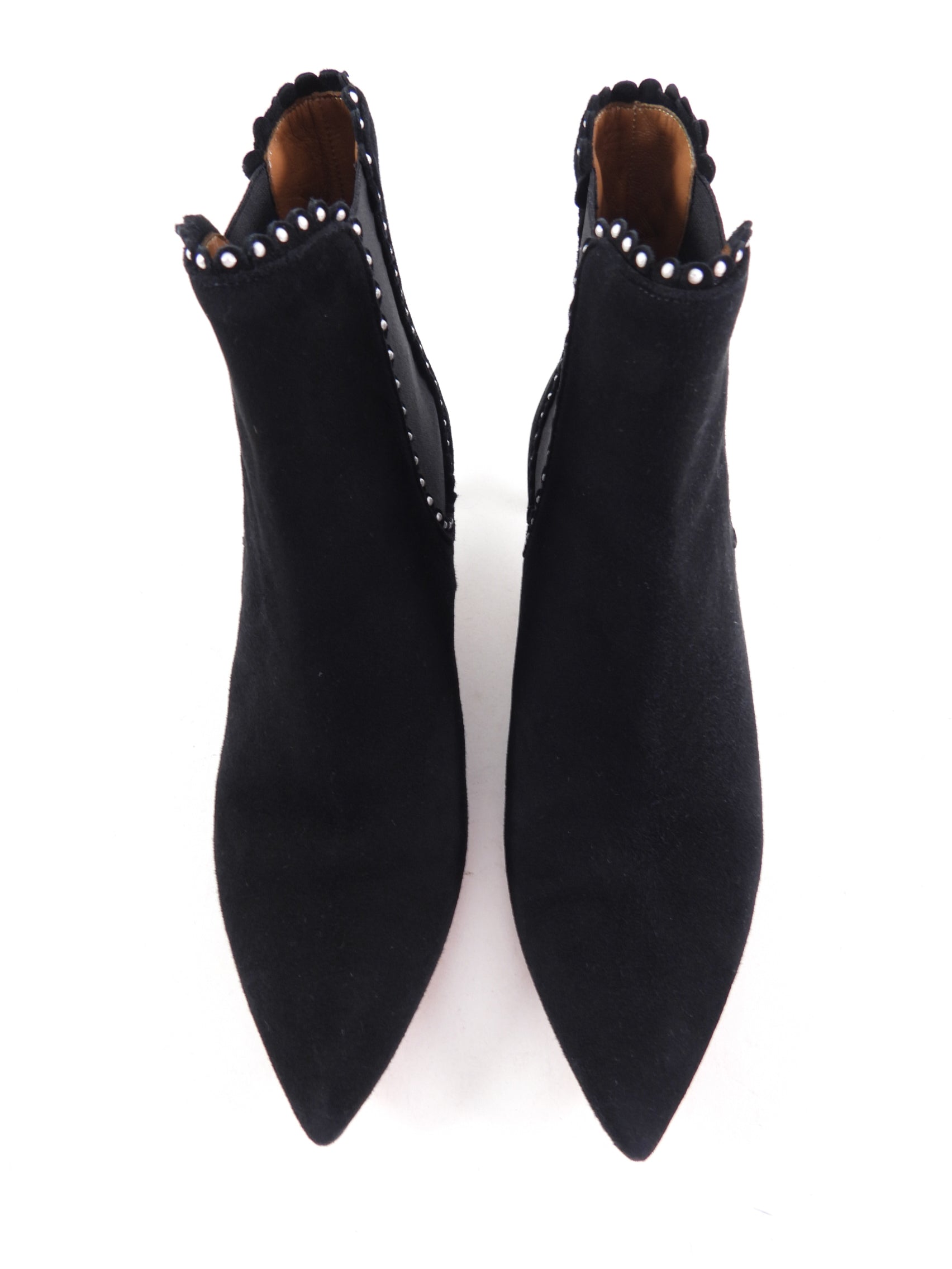Aquazzura Black Suede and Silver Stud Kitten Ankle Boots - 39.5 / 9