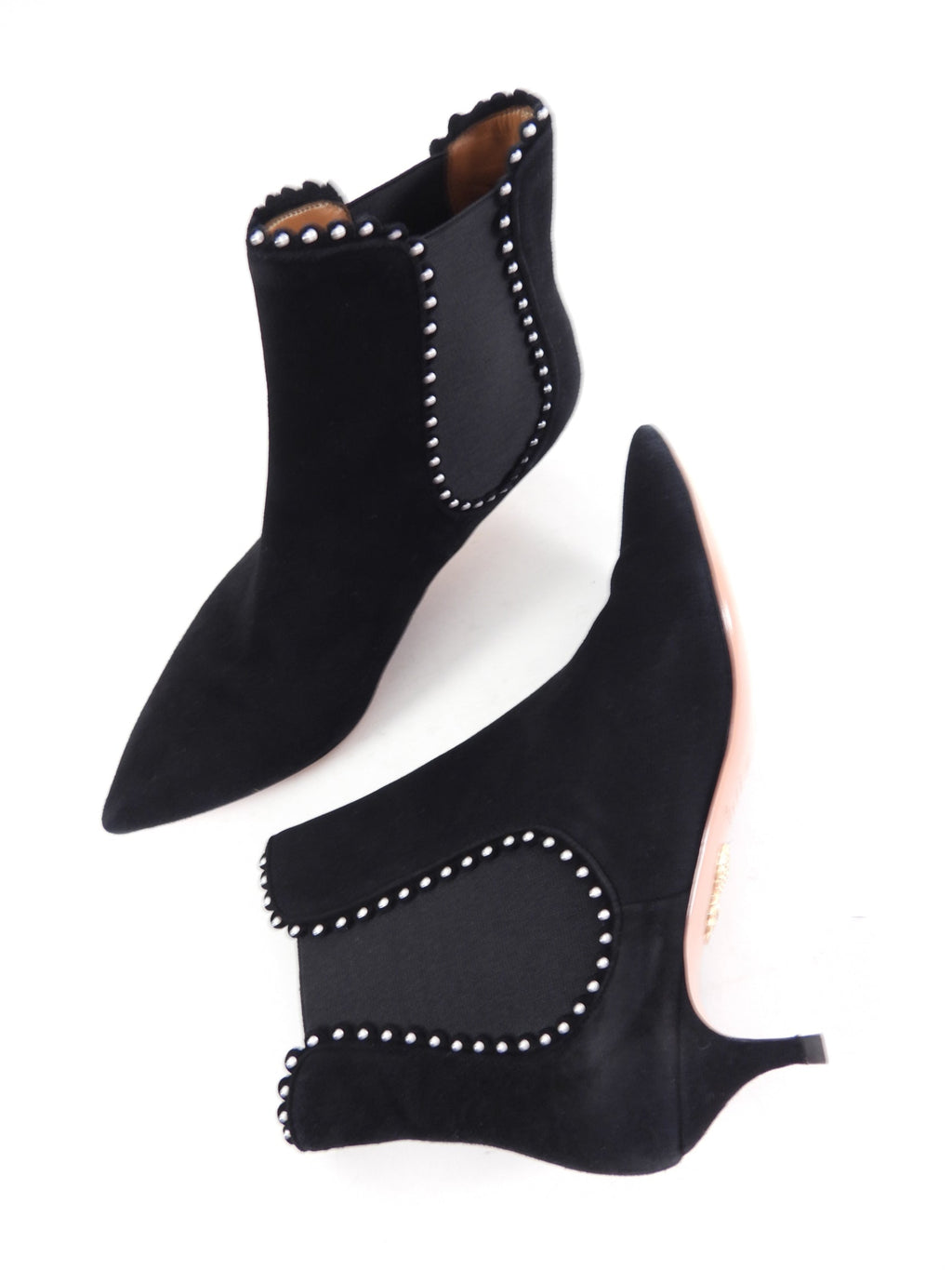 Aquazzura Black Suede and Silver Stud Kitten Ankle Boots - 39.5 / 9