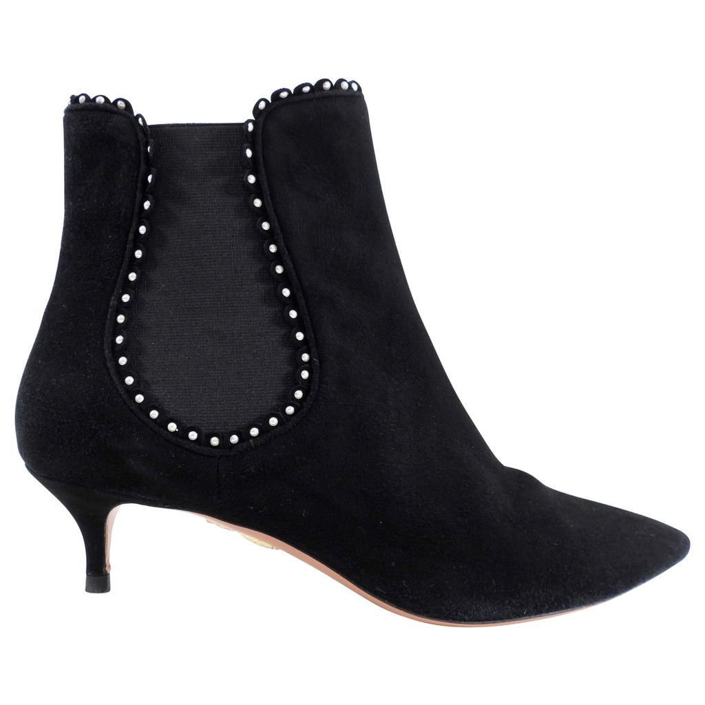 Aquazzura Black Suede and Silver Stud Kitten Ankle Boots - 39.5 / 9