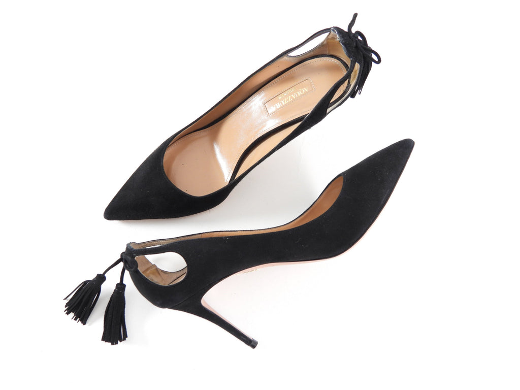 Aquazzura Black Suede Cut Out Detail Tassel Pumps - 38 (8 / 8.5)