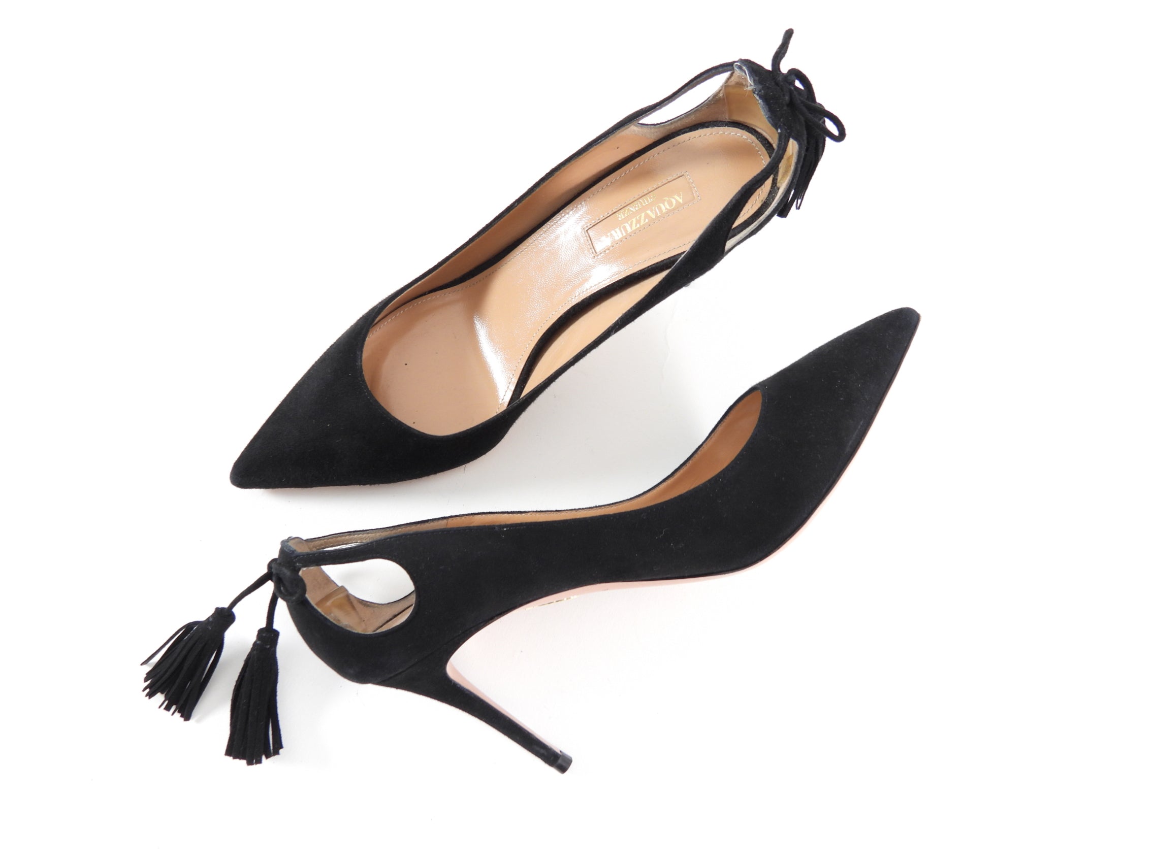 Aquazzura Black Suede Cut Out Detail Tassel Pumps - 38 (8 / 8.5)
