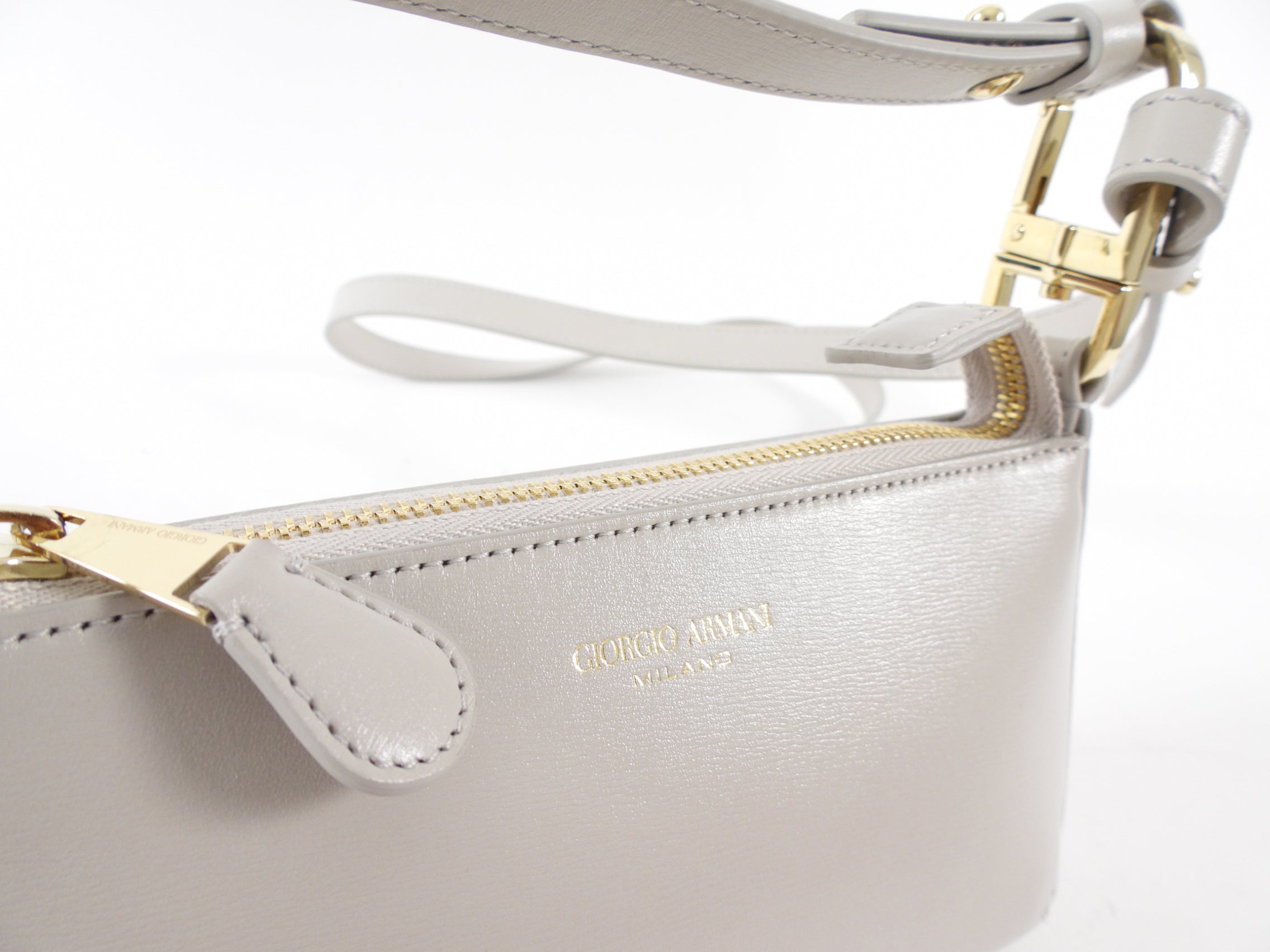 Giorgio Armani Prima Mini Stone Grey Leather Two Way Crossbody Bag