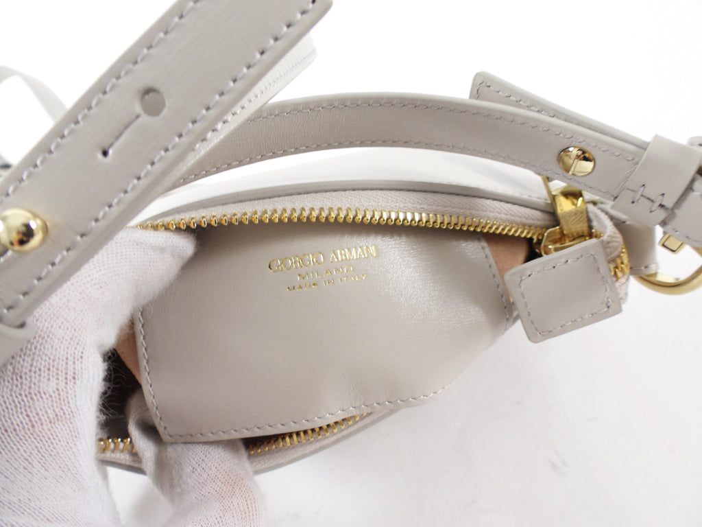 Giorgio Armani Prima Mini Stone Grey Leather Two Way Crossbody Bag
