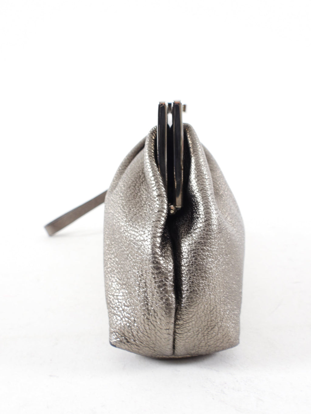 Giorgio Armani Pewter Leather Mini Evening Wristlet Bag