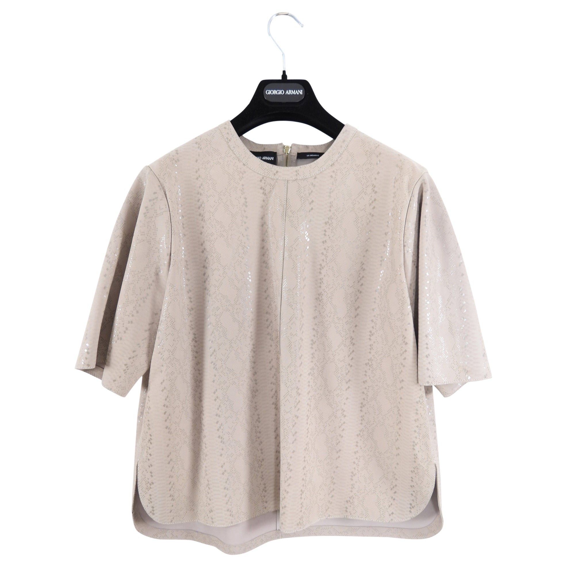 Giorgio Armani Light Beige Matte Leather Reptile Print Shirt - 40 / 4