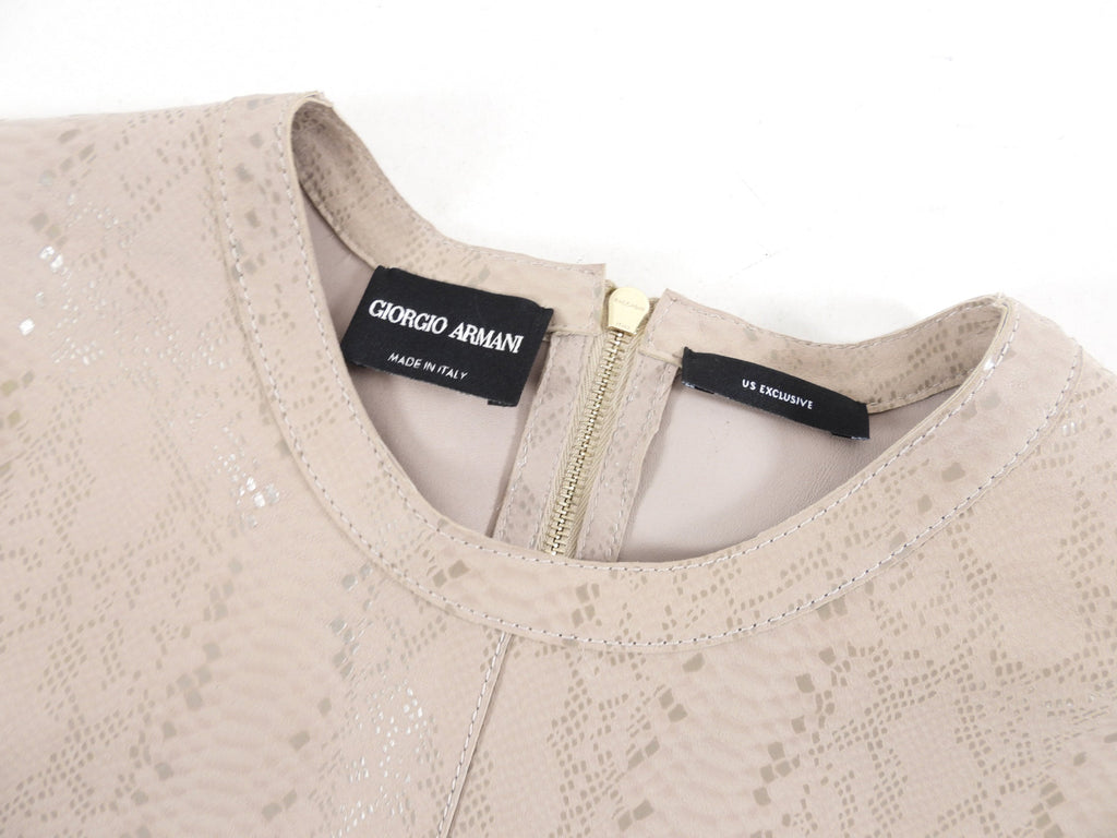 Giorgio Armani Light Beige Matte Leather Reptile Print Shirt - 40 / 4