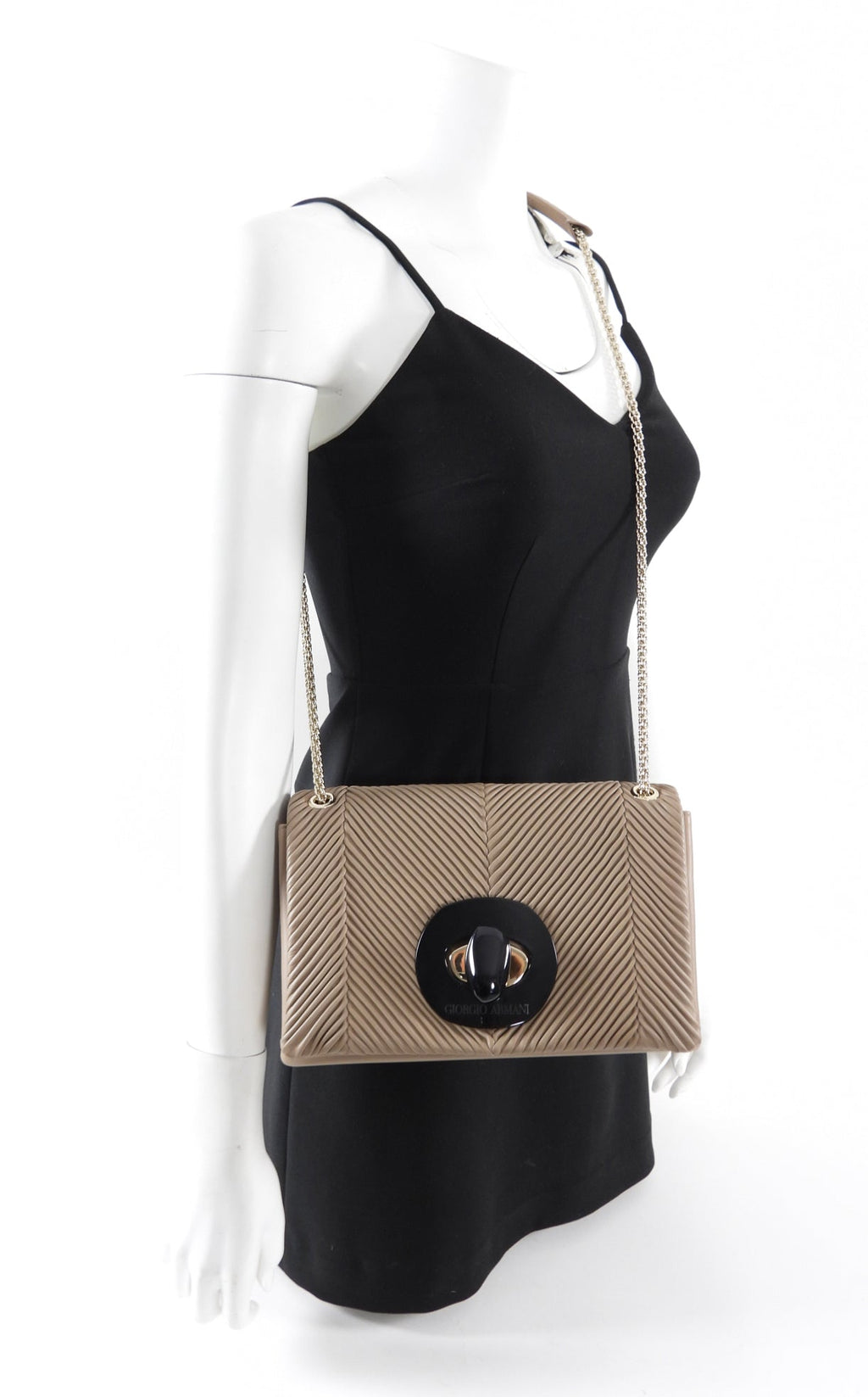 Giorgio Armani Taupe Brown Pleated Leather Chain Bag