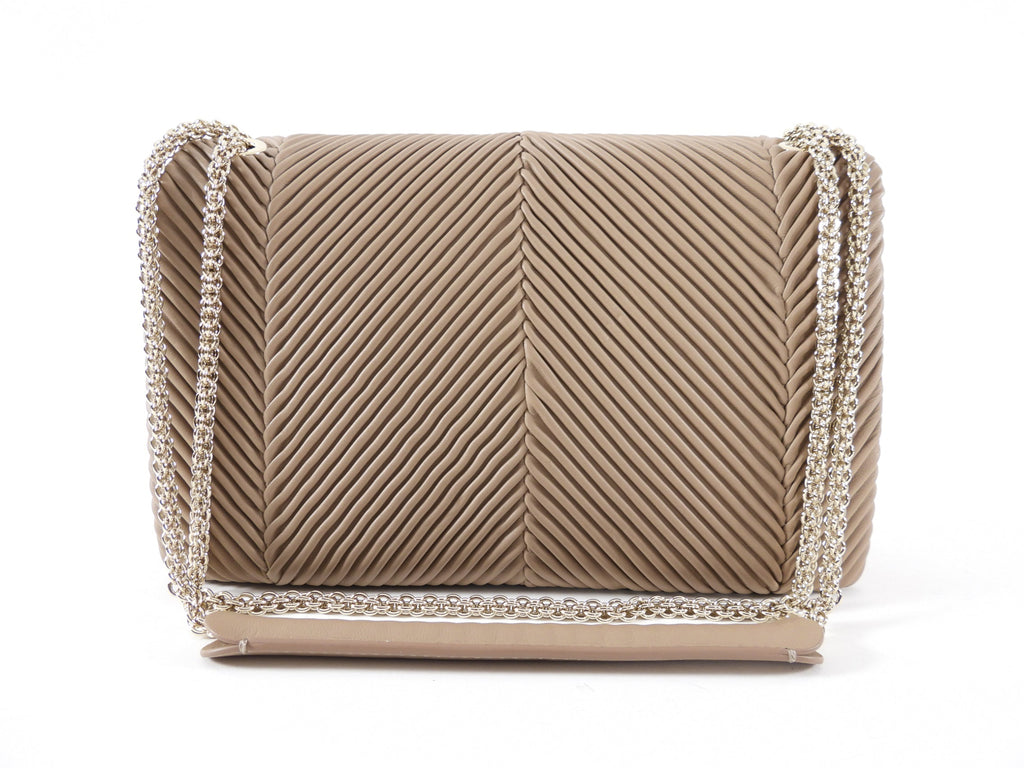 Giorgio Armani Taupe Brown Pleated Leather Chain Bag