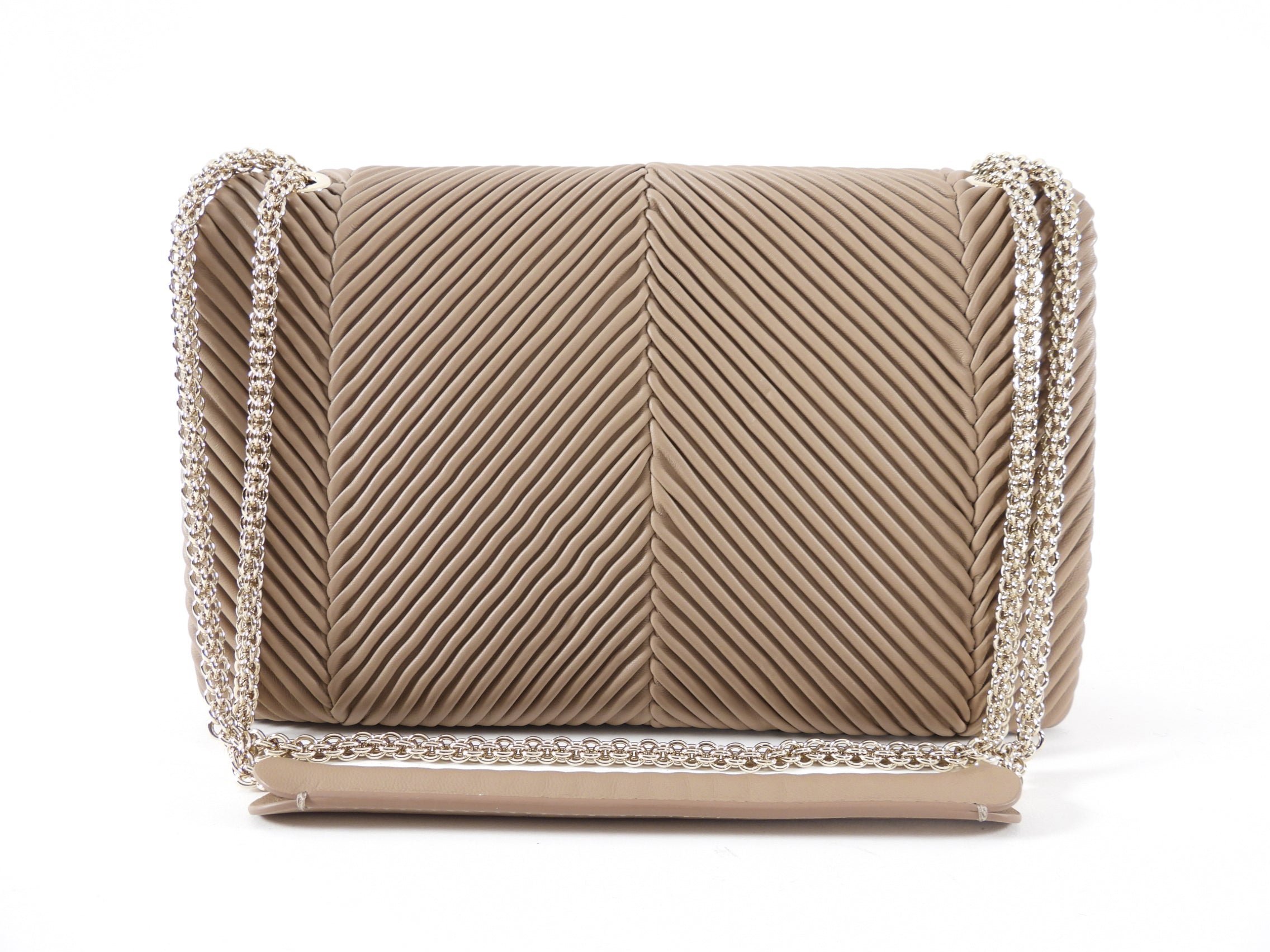 Giorgio Armani Taupe Brown Pleated Leather Chain Bag