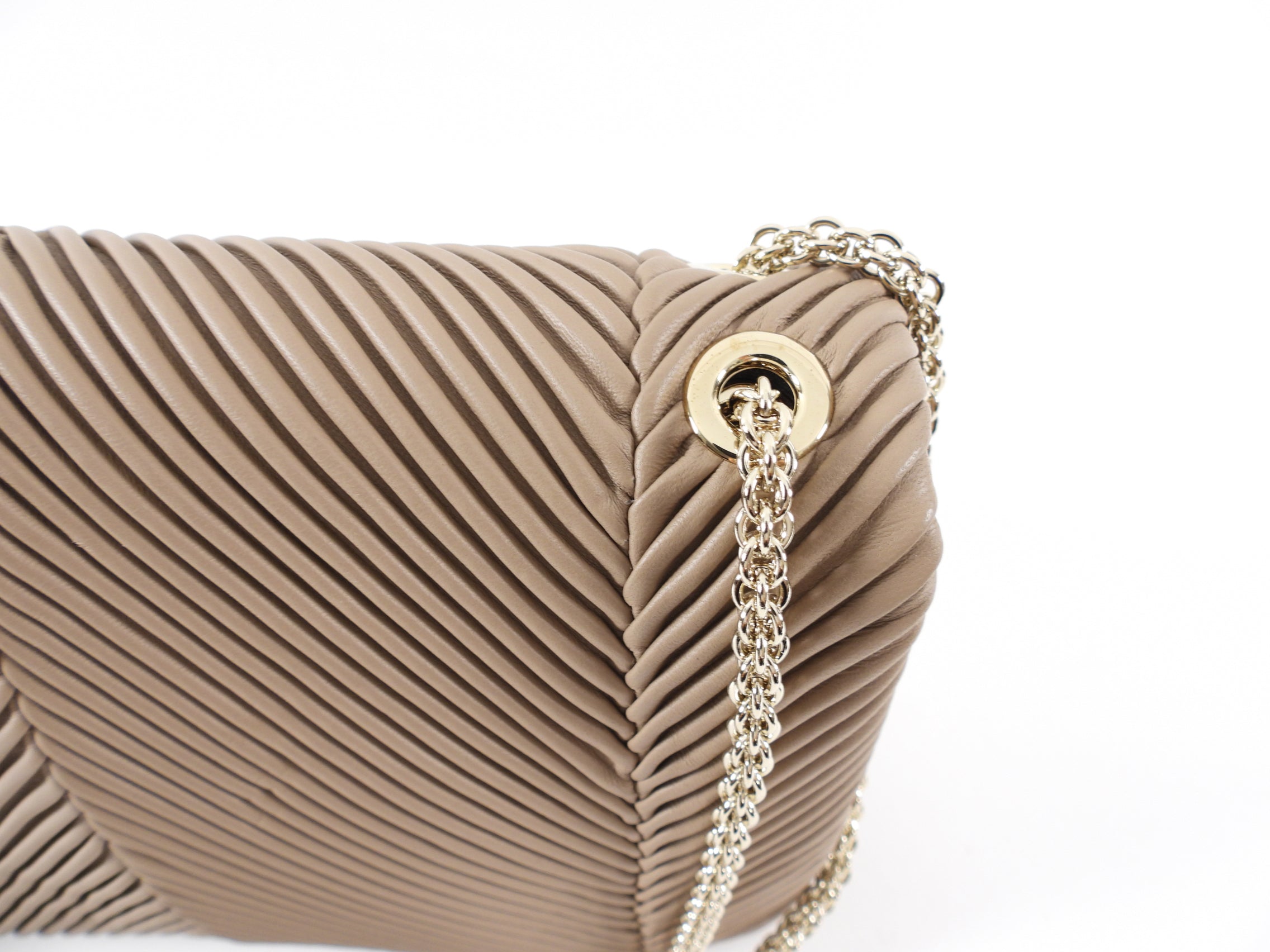 Giorgio Armani Taupe Brown Pleated Leather Chain Bag