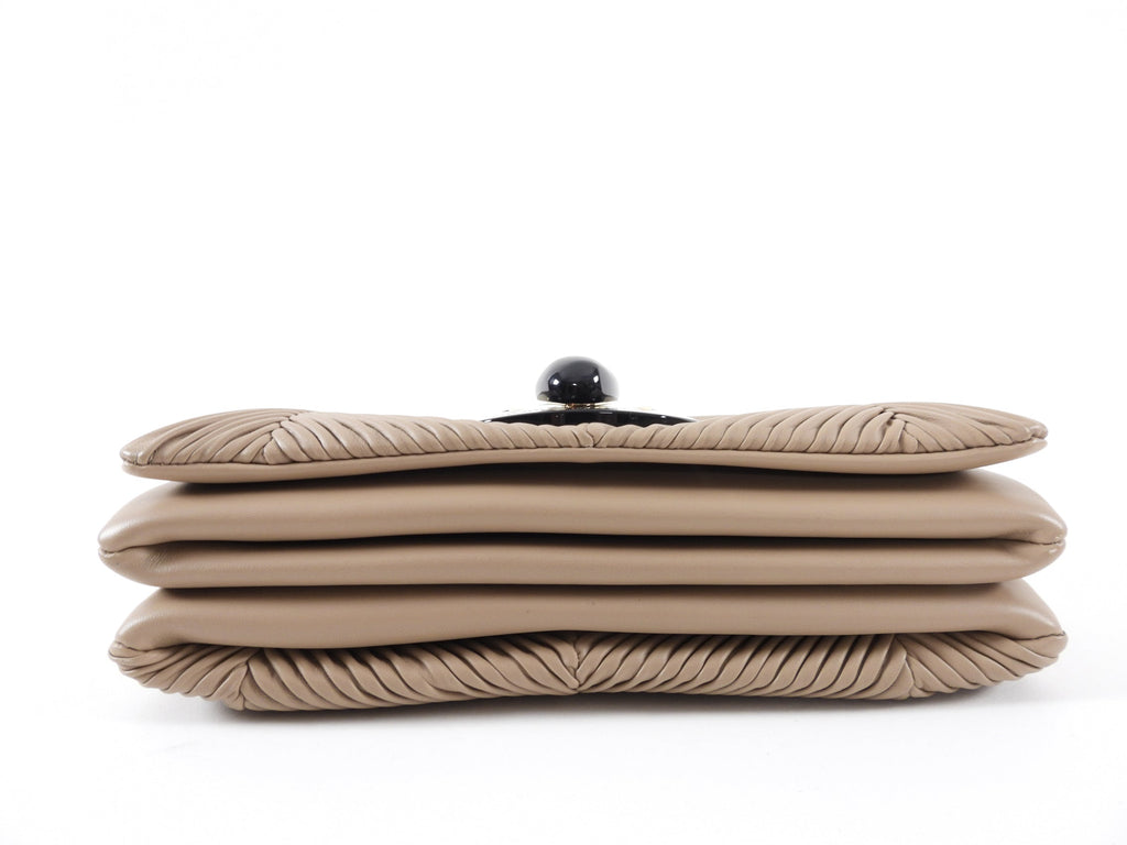 Giorgio Armani Taupe Brown Pleated Leather Chain Bag