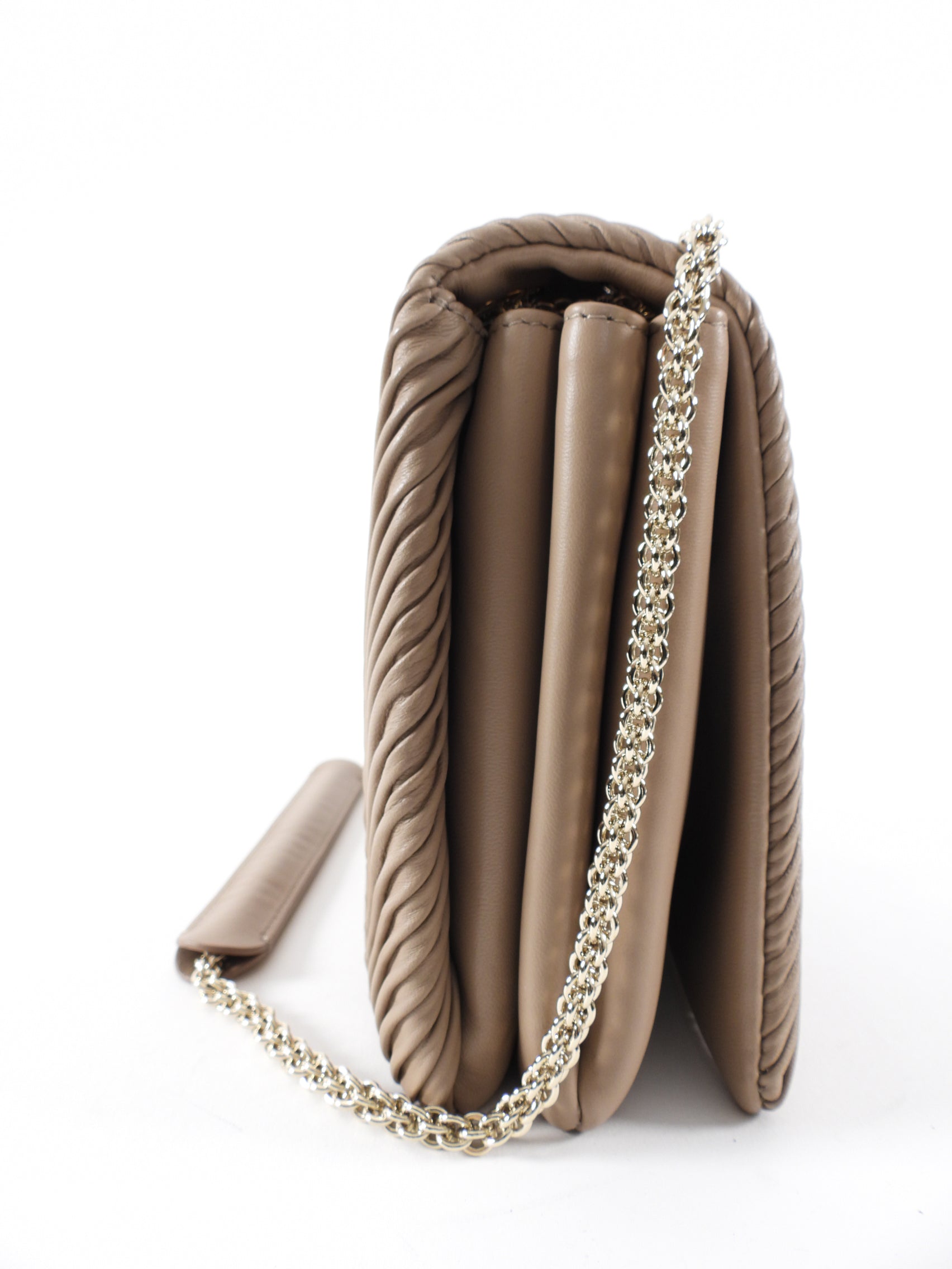 Giorgio Armani Taupe Brown Pleated Leather Chain Bag