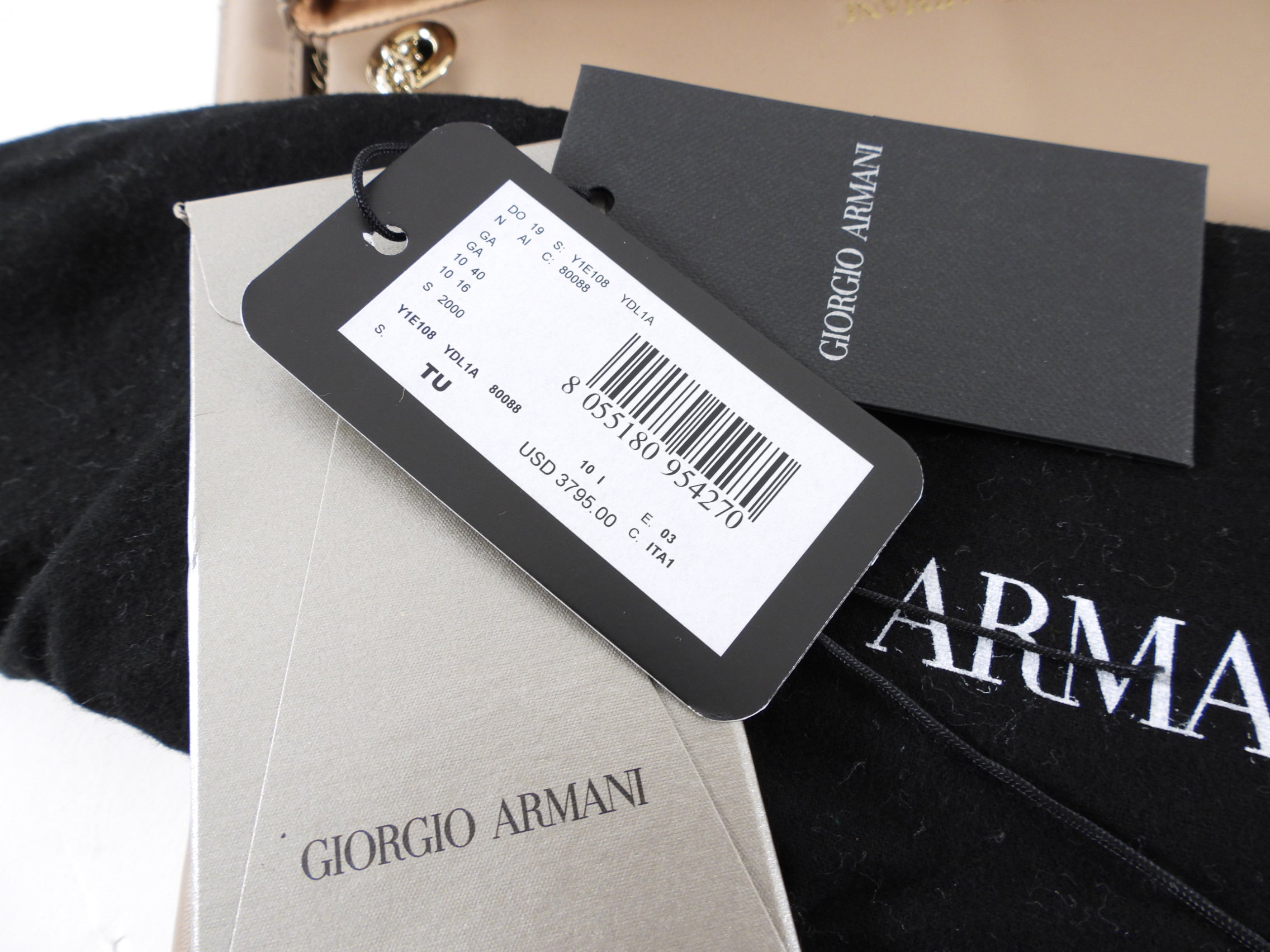 Giorgio Armani Taupe Brown Pleated Leather Chain Bag