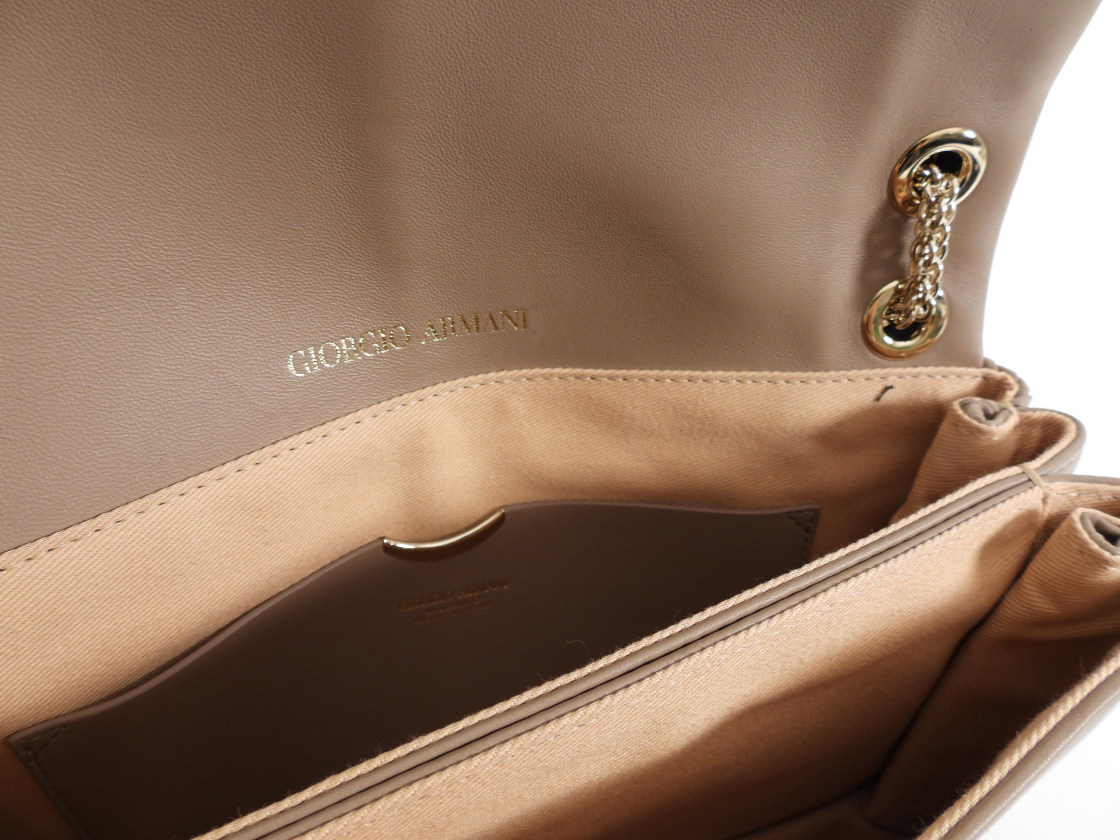 Giorgio Armani Taupe Brown Pleated Leather Chain Bag