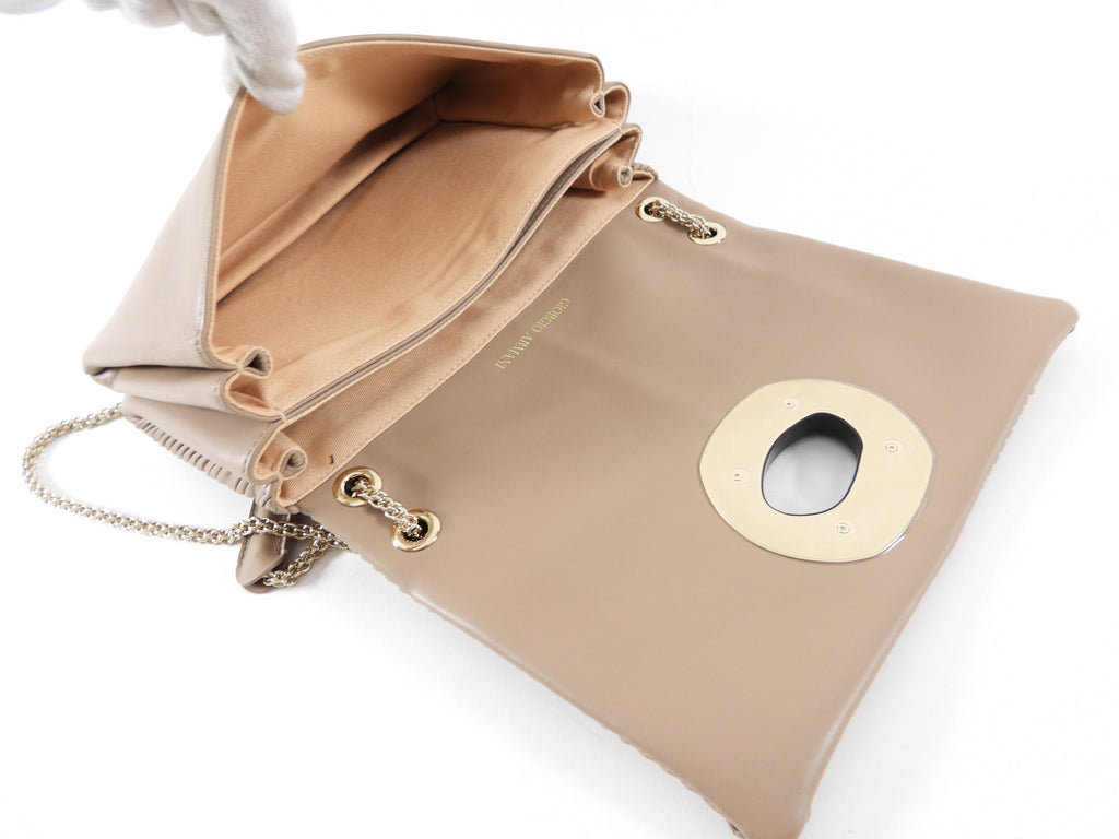 Giorgio Armani Taupe Brown Pleated Leather Chain Bag
