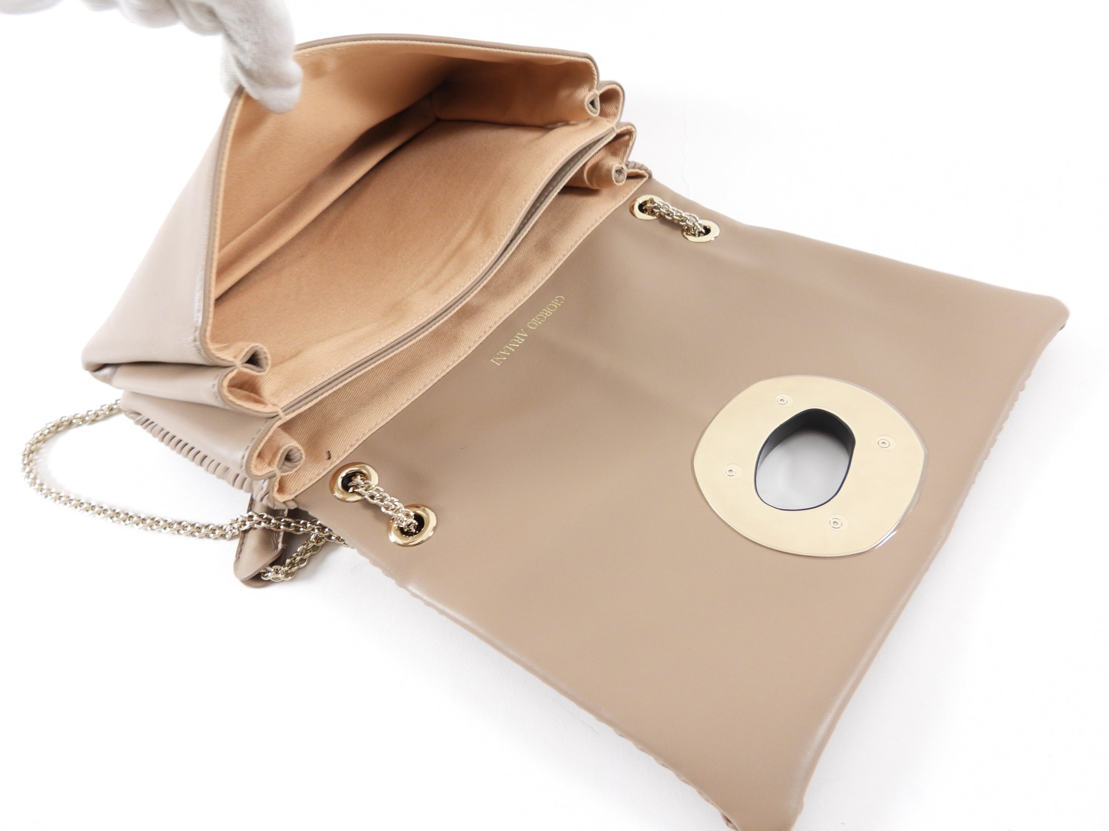 Giorgio Armani Taupe Brown Pleated Leather Chain Bag