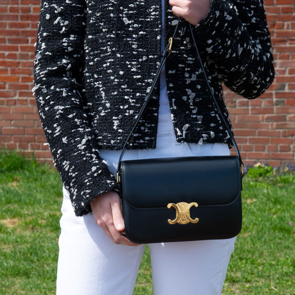 Celine Black Shiny Calfskin Medium Triomphe Bag
