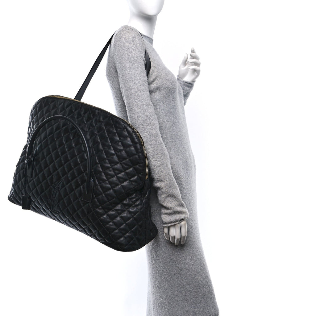 Calfskin Quilted ES Giant Travel Bag Black